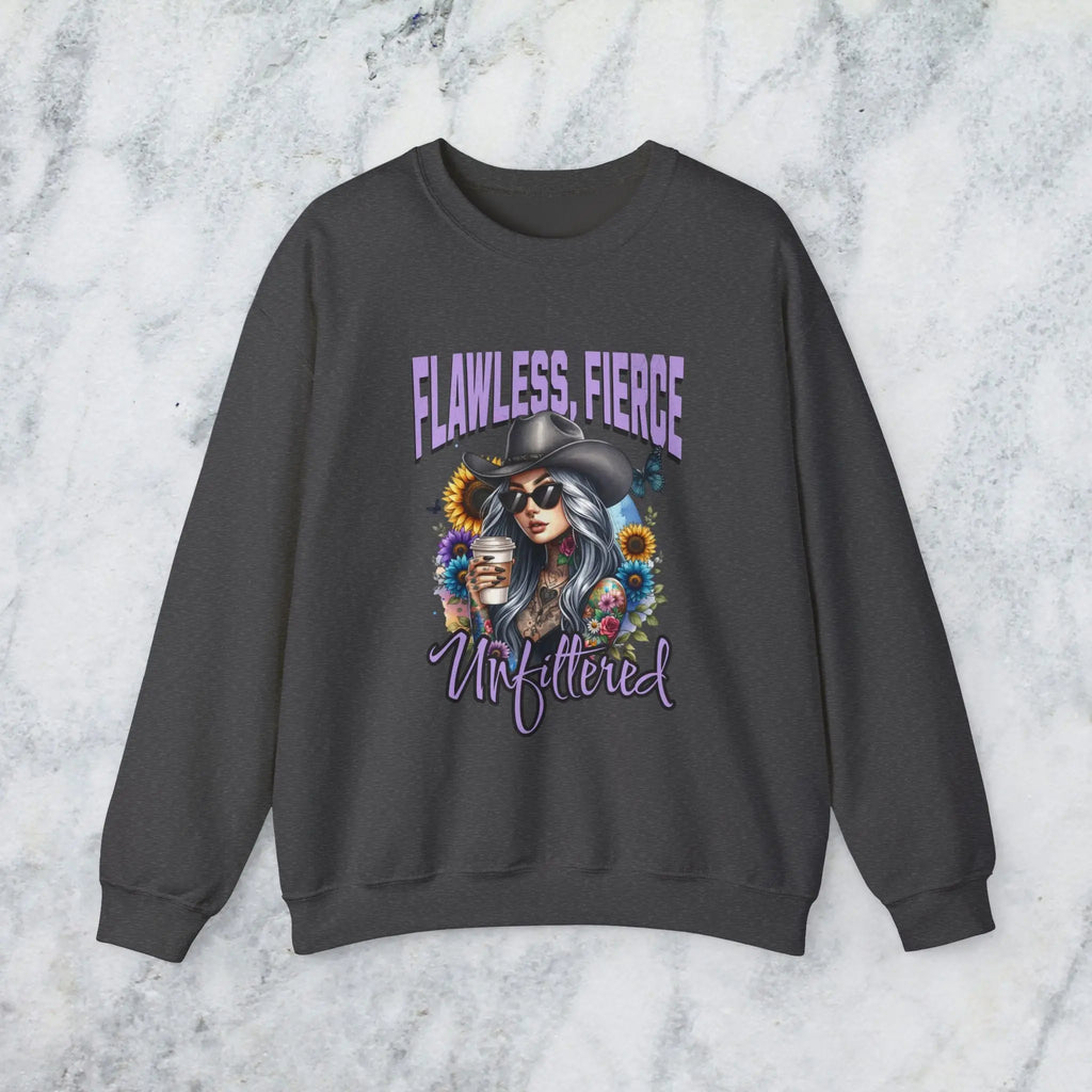 Unfiltered Cowgirl Sweatshirt - Cute Sassy Cowgirl Coffee Flower Shirt Printify
