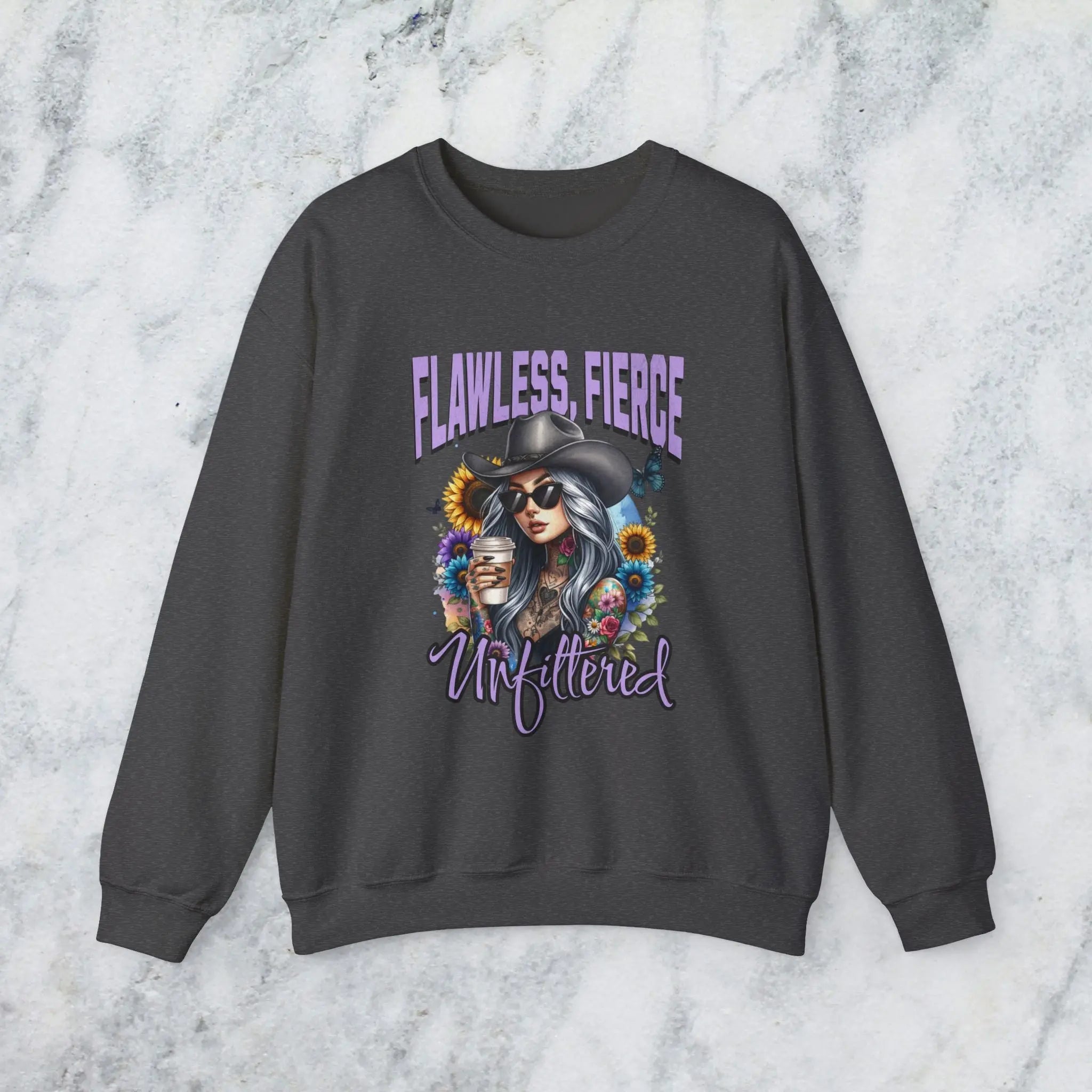Unfiltered Cowgirl Sweatshirt - Cute Sassy Cowgirl Coffee Flower Shirt Printify