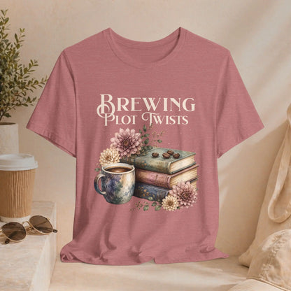 Brewing Plot Twists T‑Shirt — Coffee & Books Literary Tee Printify
