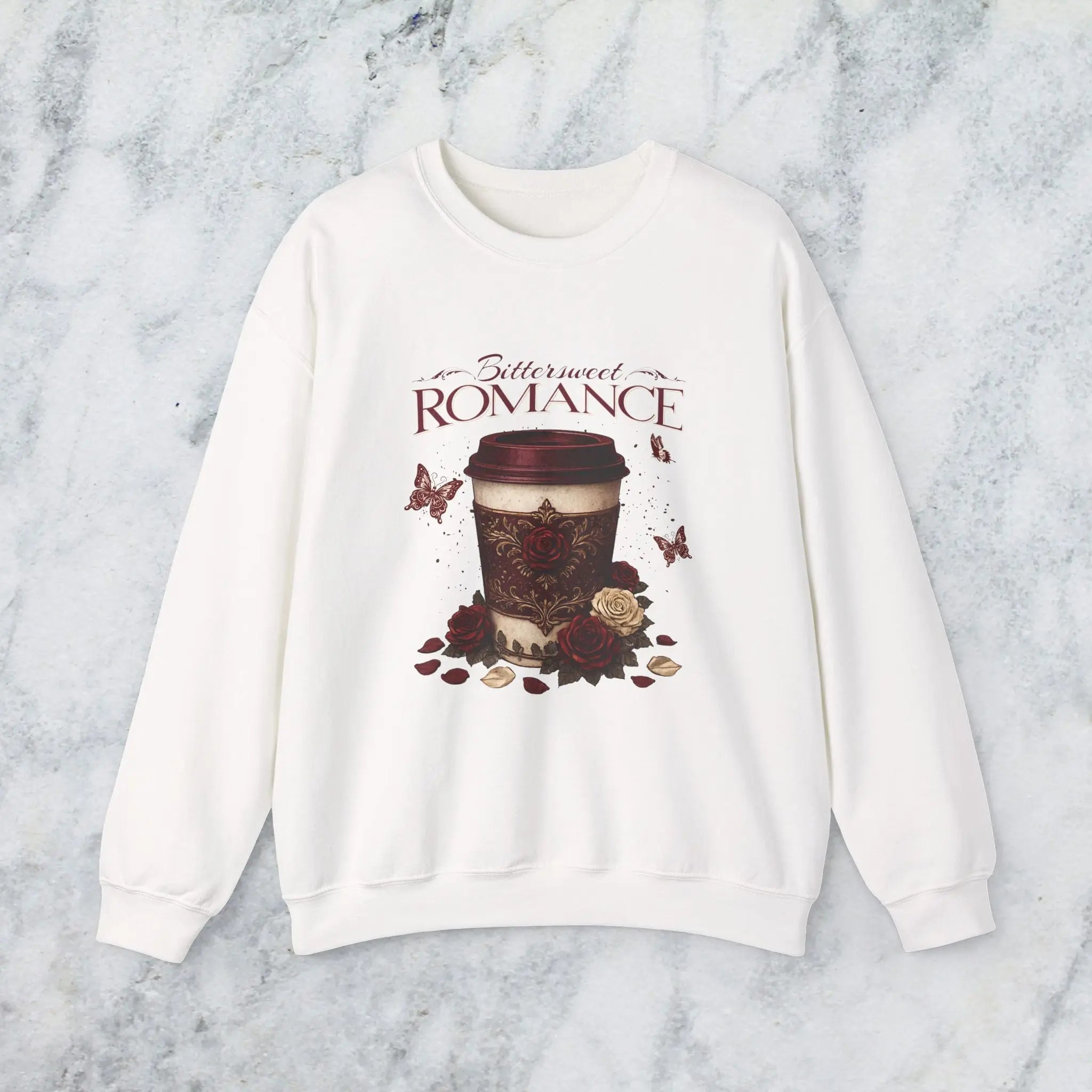 Bitterweet Romance Sweatshirt — Coffee & Roses Cozy Crewneck Printify
