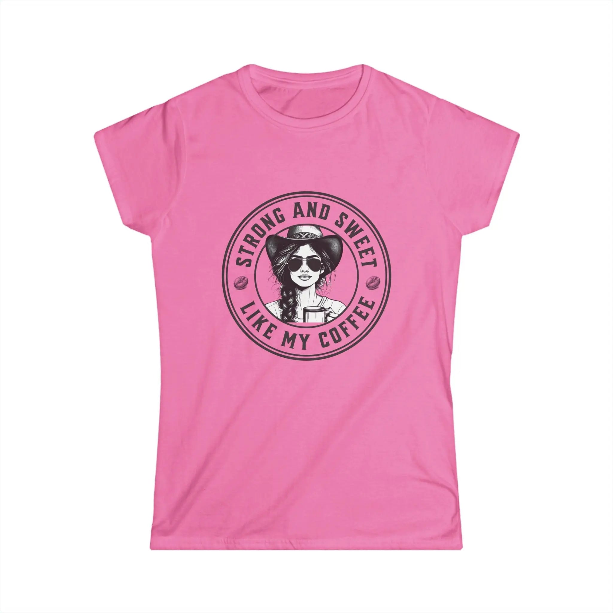 Strong And Sweet Tshirt - Cowgirl Drinking Coffee Like My Coffee Design Printify