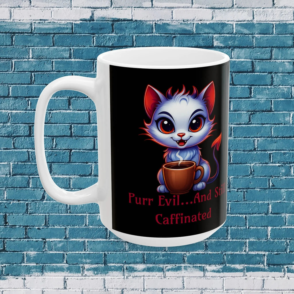 Purr Evil 15 oz Ceramic Mug - cute cat coffee cup Printify