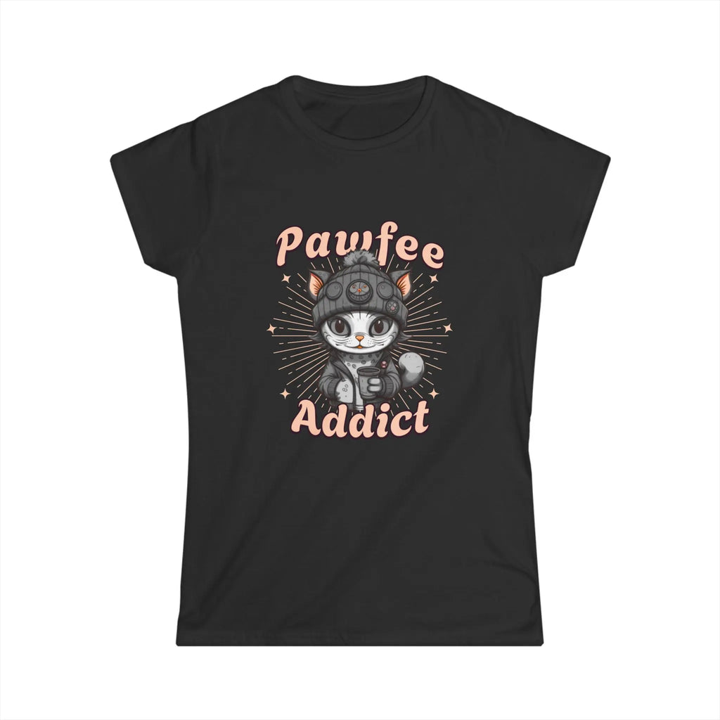 Pawfee Addict Tshirt- Cute Cat and Coffee T-Shirt Printify