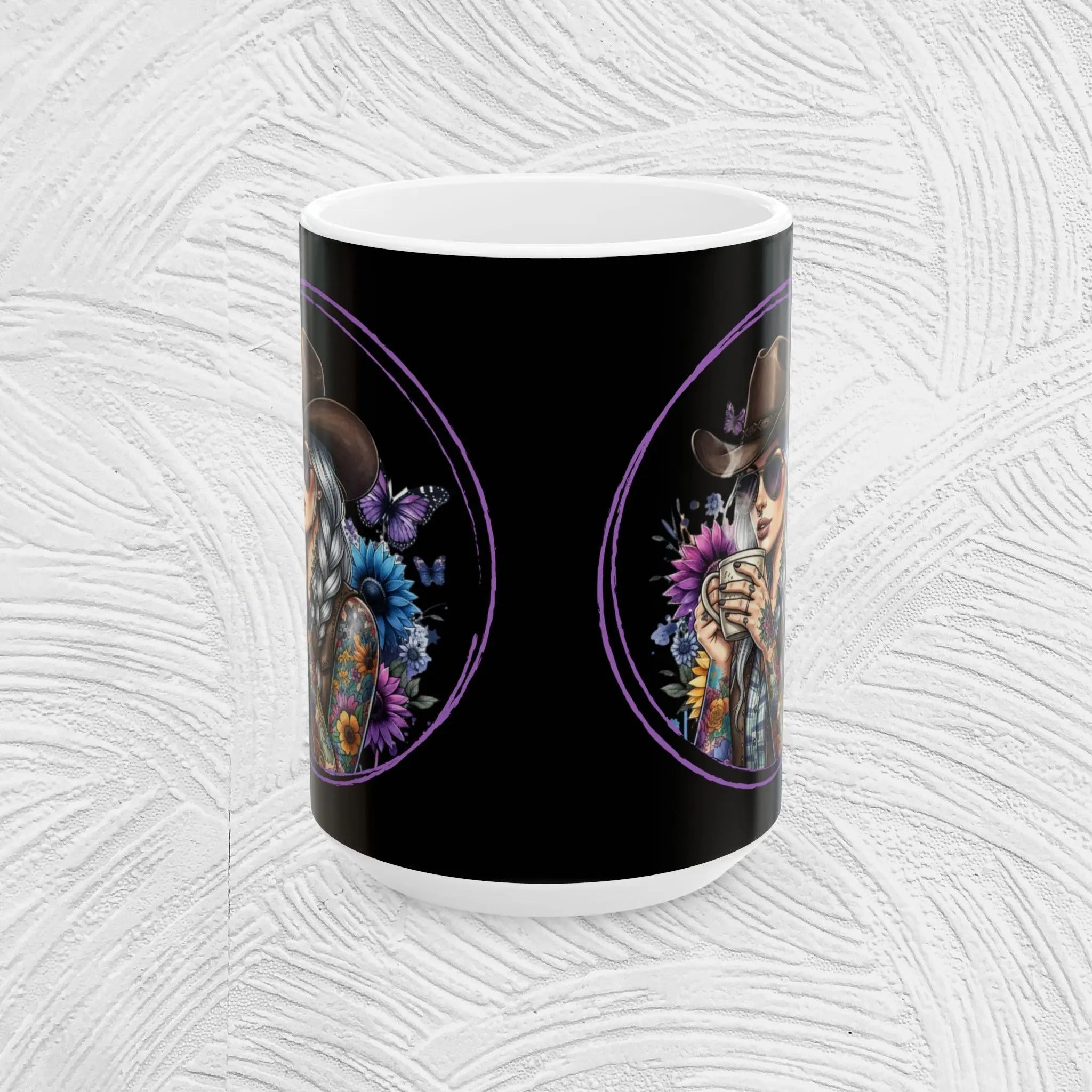 Cowgirl Flower Coffee Mug — 15oz flower butterfly tattoo woman cup Printify