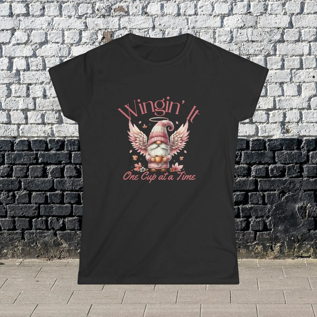 Wingin It Women's Tee - Cute Gnome Design, Comfortable Apparel, Gift for Coffee Lovers, Casual Everyday Wear, Seasonal T-Shirt - Boldly Bitter Company