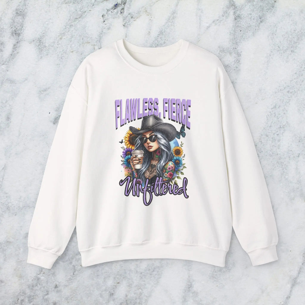 Unfiltered Cowgirl Sweatshirt - Cute Sassy Cowgirl Coffee Flower Shirt Printify