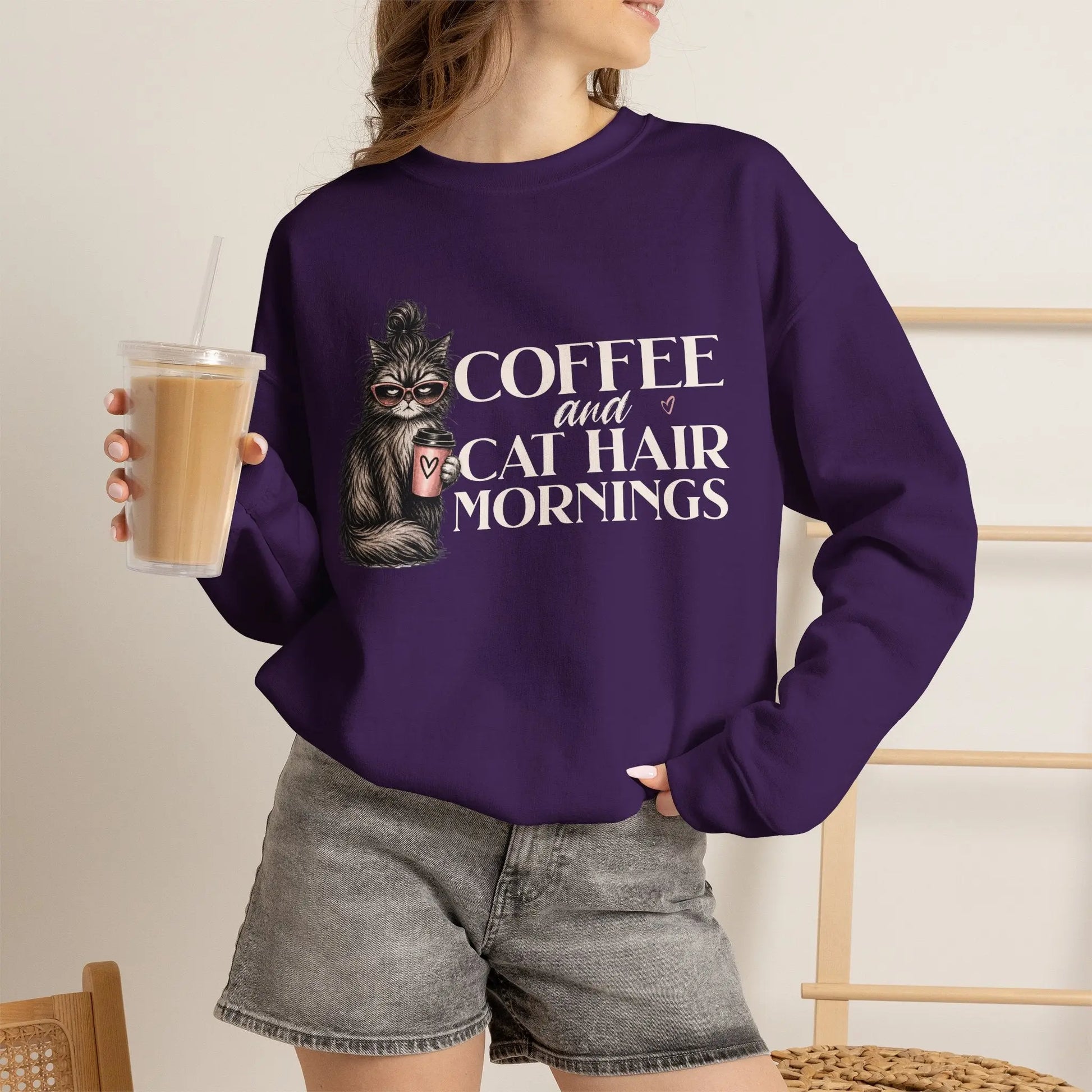 Coffee & Cat Hair Mornings Sweatshirt Printify