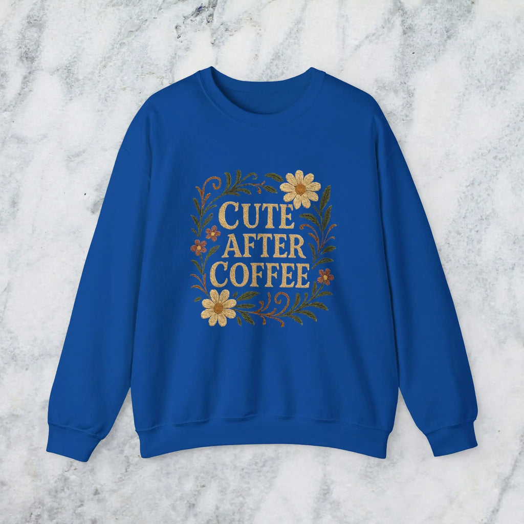 Cute After Coffee Floral Sweatshirt — Faux Embroidery Crewneck - Boldly Bitter Company