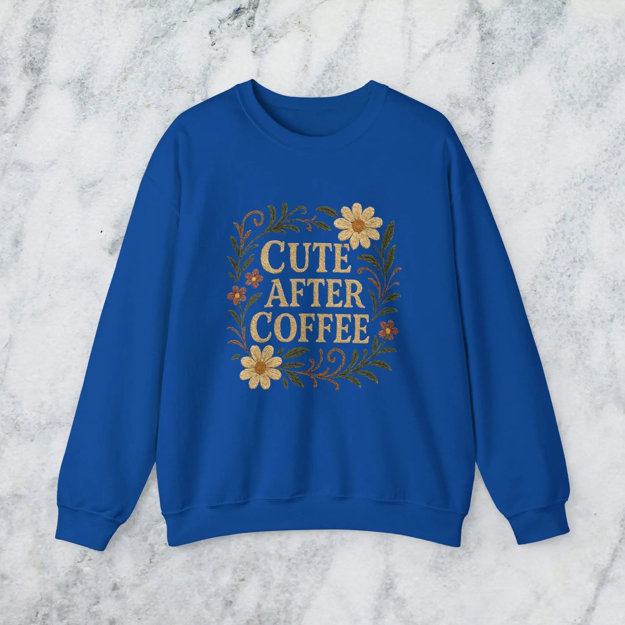 Cute After Coffee Floral Sweatshirt — Faux Embroidery Crewneck - Boldly Bitter Company