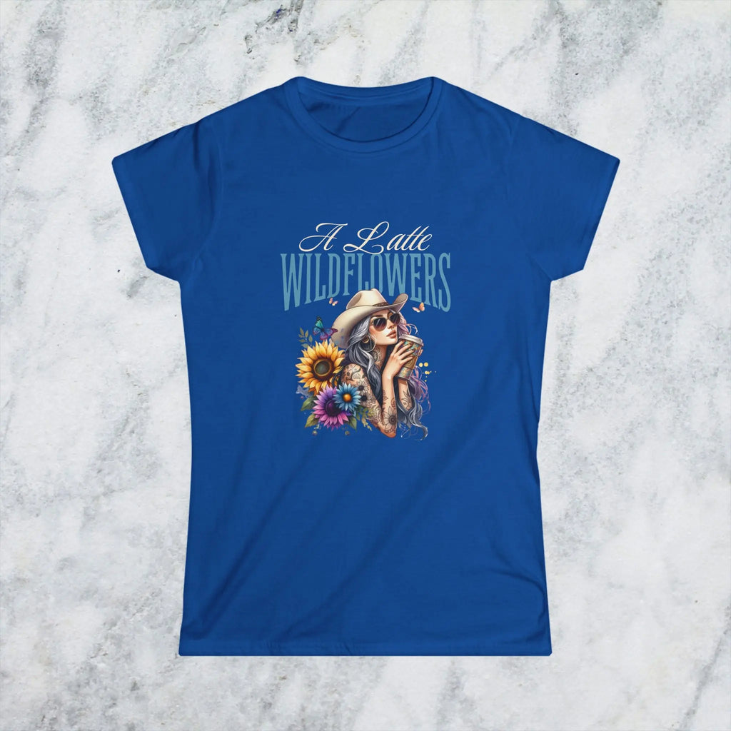 Women's Cowgirl Tee — 'A Latte Wildflowers' Cowboy Hat Coffee Sunflowers Design Printify
