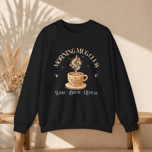 Morning Mug Club Sweatshirt - Wake, Brew, Repeat Printify