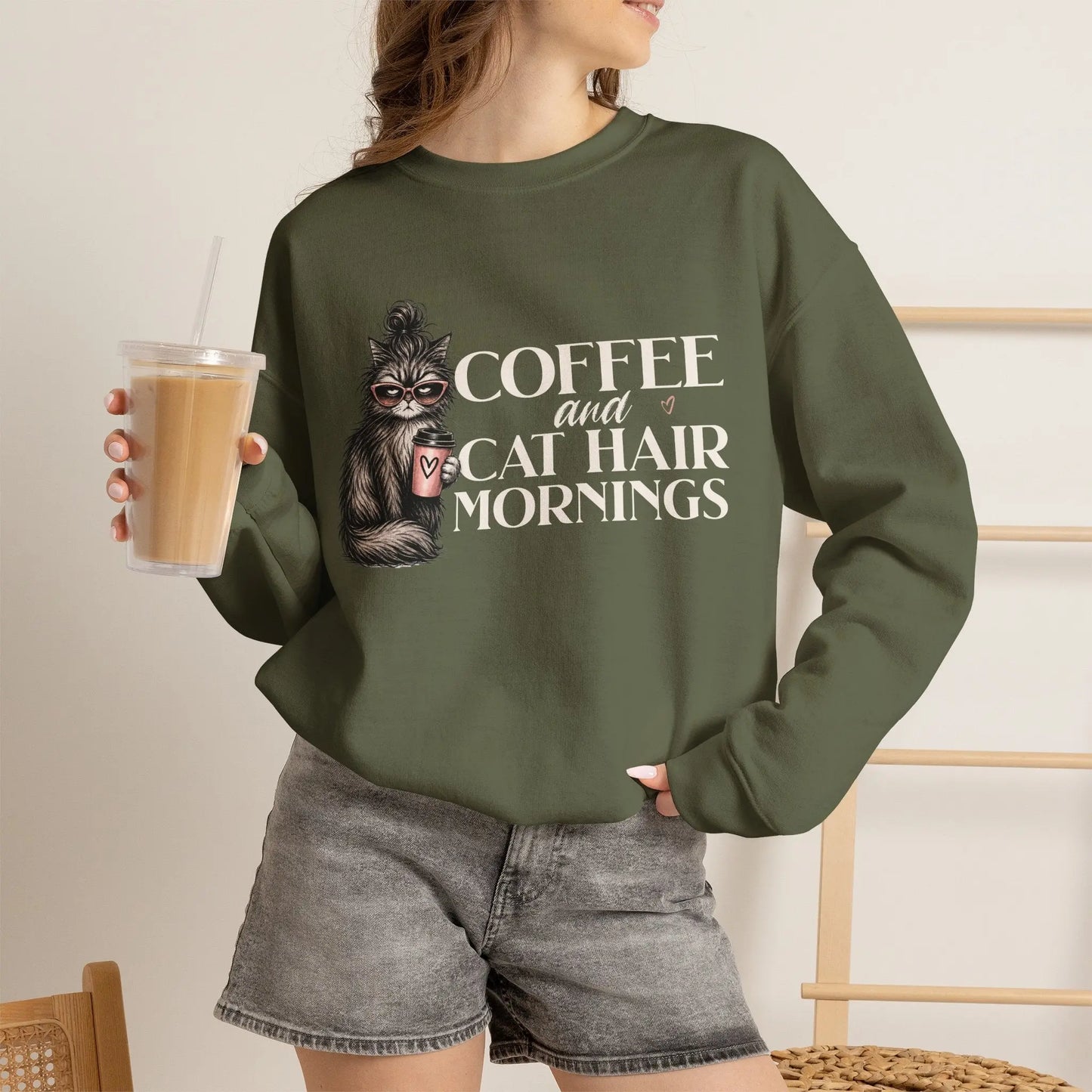Coffee & Cat Hair Mornings Sweatshirt Printify