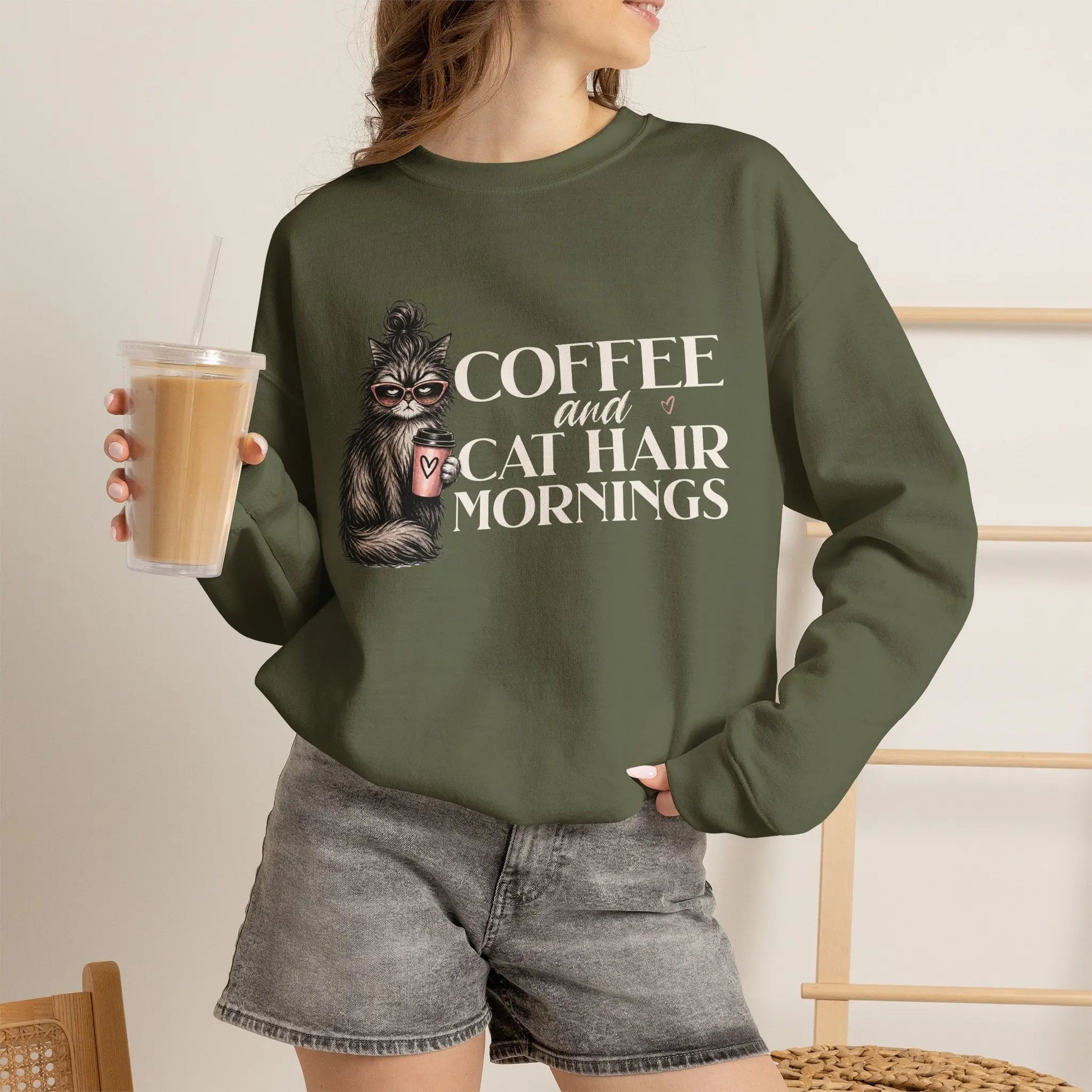 Coffee & Cat Hair Mornings Sweatshirt Printify