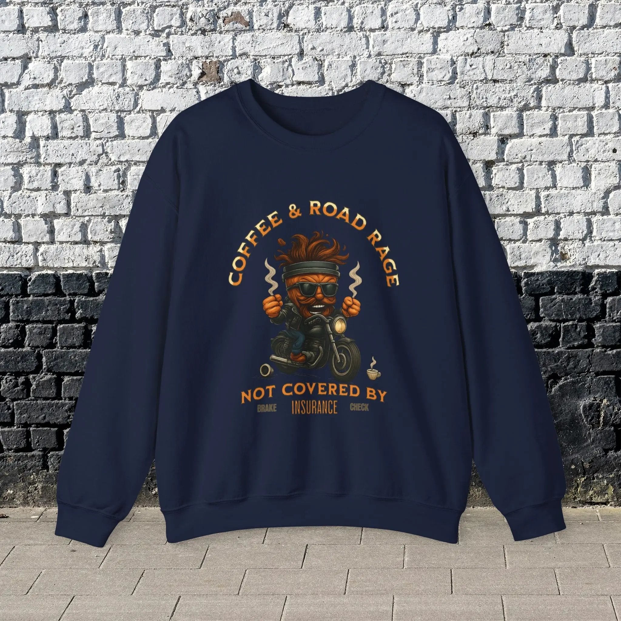 Coffee & Road Rage Sweatshirt - Funny To Go Cup on Motorcycle Coffee Sweatshirt Printify