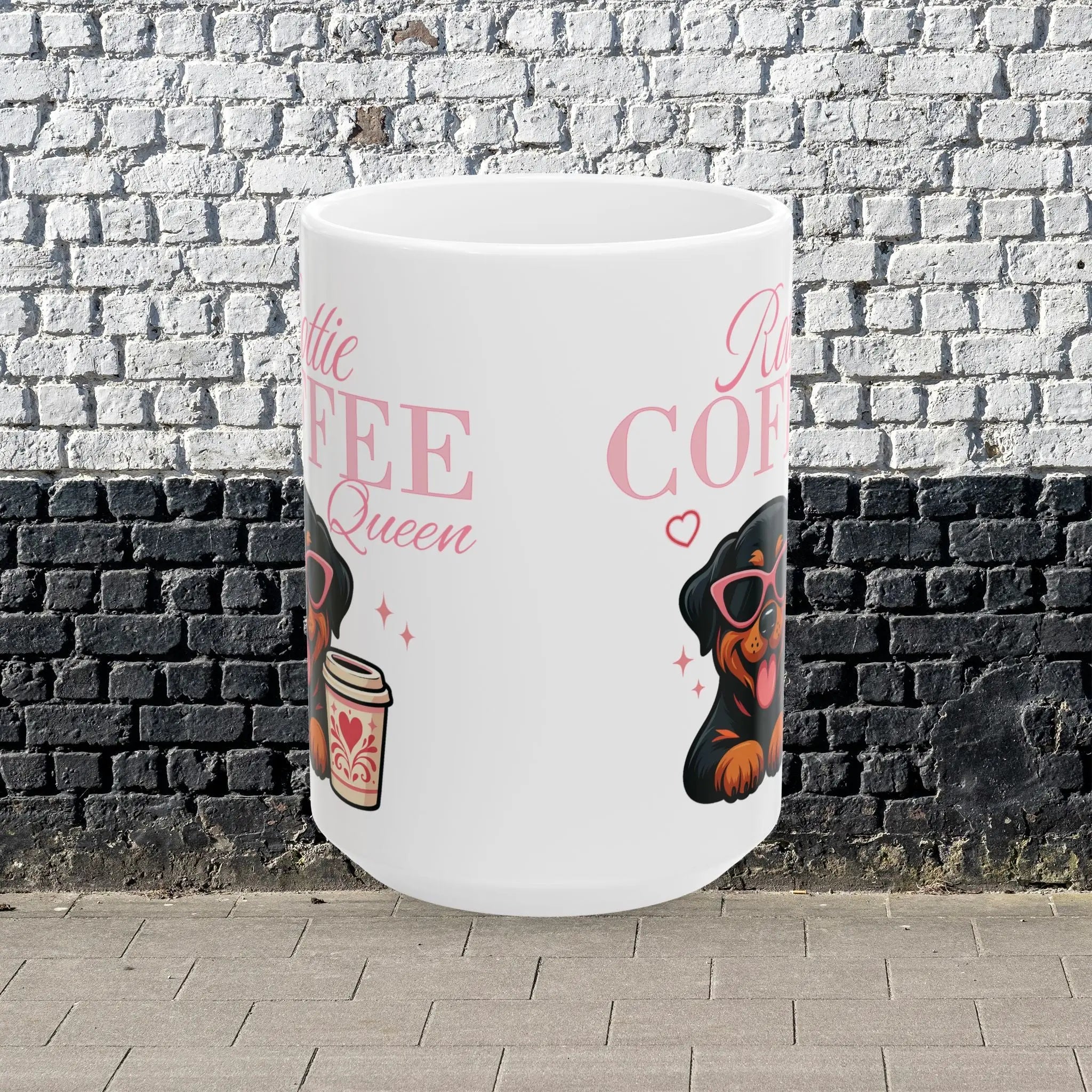 Rottie Coffee Queen Mug — Cute Rotweiler Dog Coffee Lover Ceramic Mug (15oz) Printify