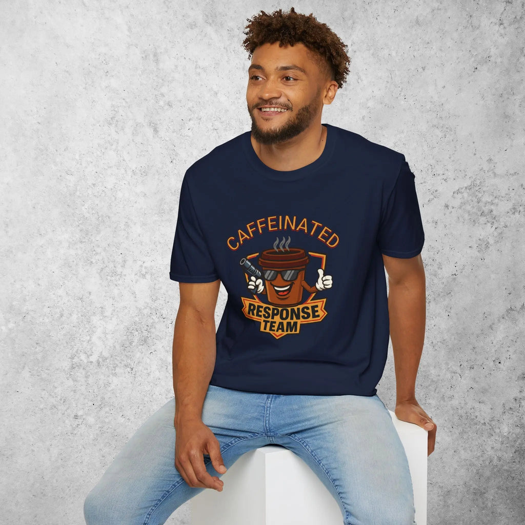 Caffeinated Response Team T-Shirt - funny coffee cup with tazer tee Printify