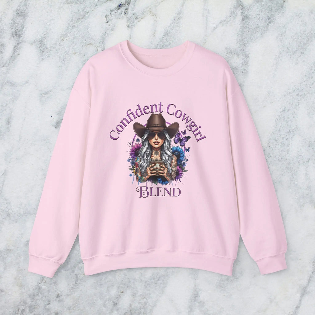 Confident Cowgirl Sweatshirt — Floral Western Coffee Blend Graphic Shirt Printify