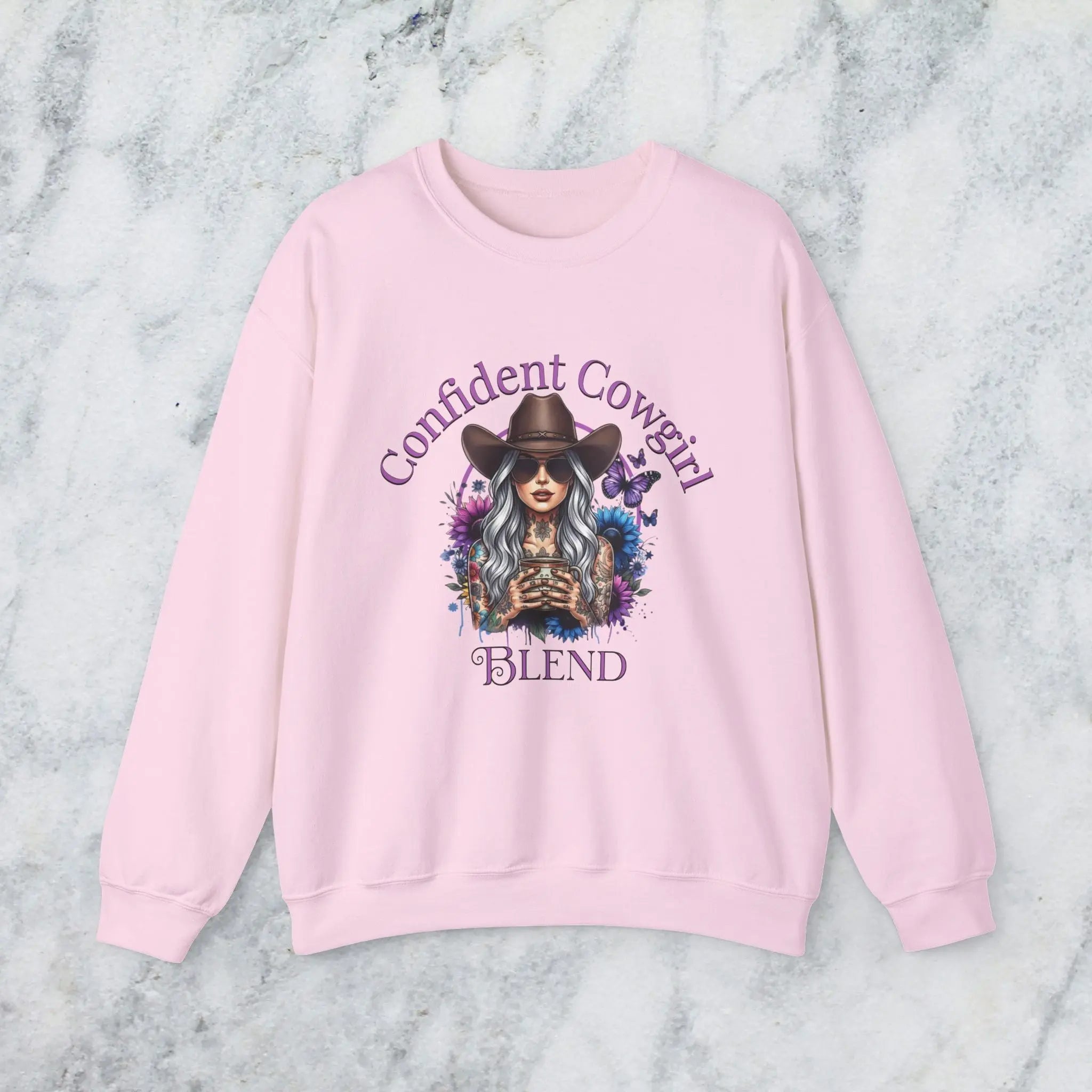 Confident Cowgirl Sweatshirt — Floral Western Coffee Blend Graphic Shirt Printify