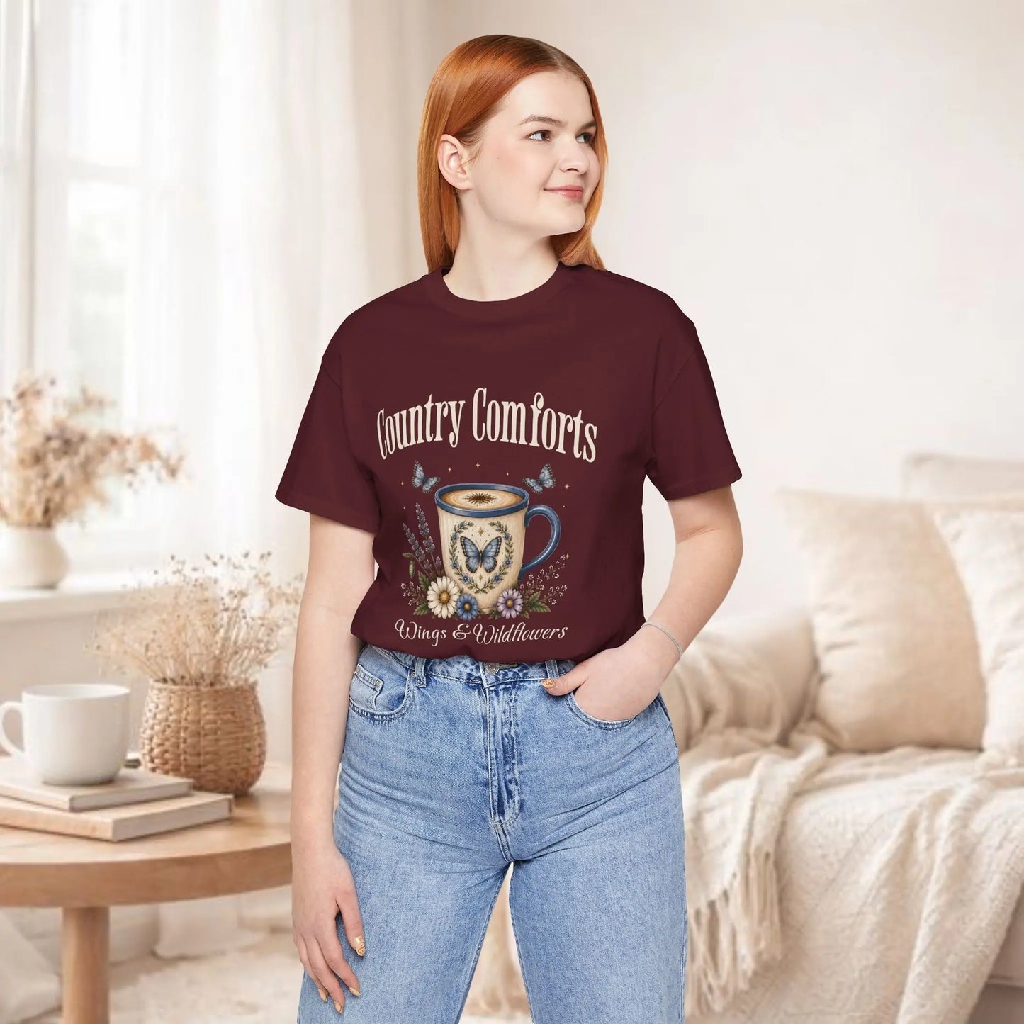 Country Comforts Tee — 'Wings & Wildflowers' Coffee Mug Butterfly Graphic Printify