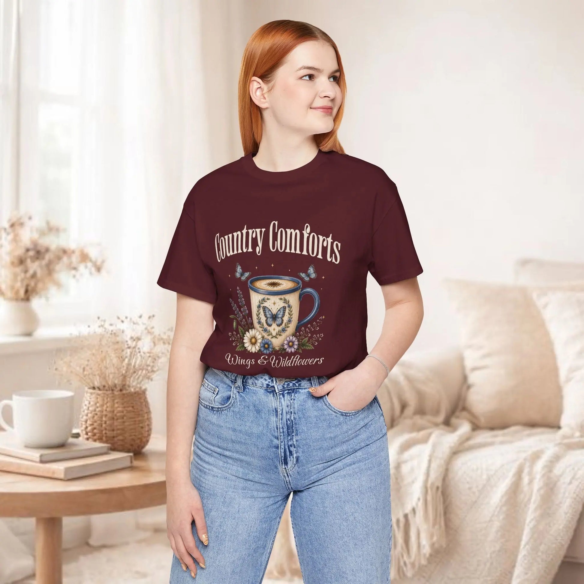 Country Comforts Tee — 'Wings & Wildflowers' Coffee Mug Butterfly Graphic Printify