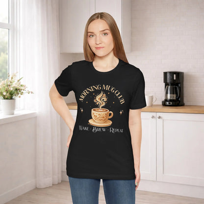 Morning Mug Club Tee — "Wake Brew Repeat" Printify