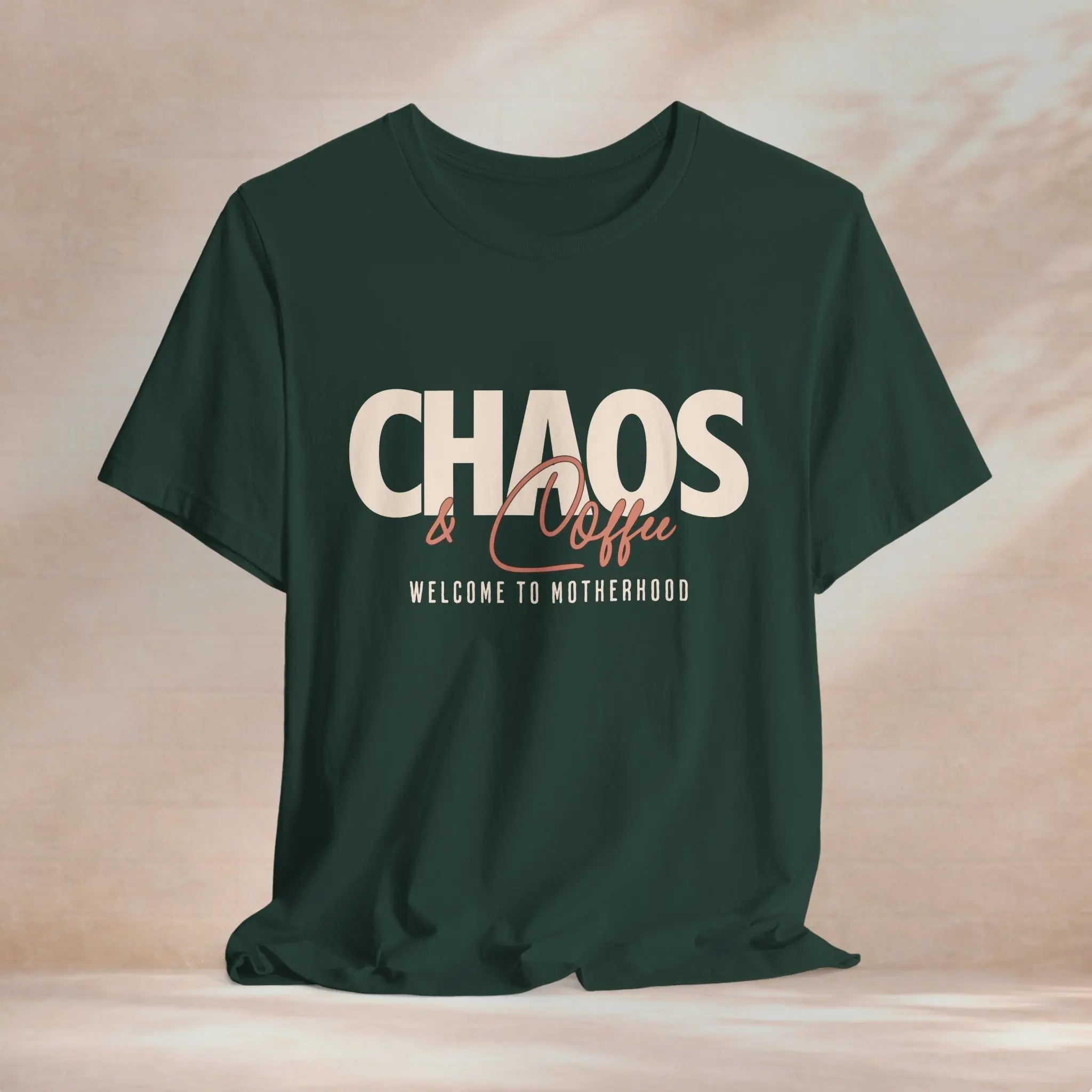 Chaos & Coffee Tee — 'Welcome to Motherhood' Graphic Shirt Printify