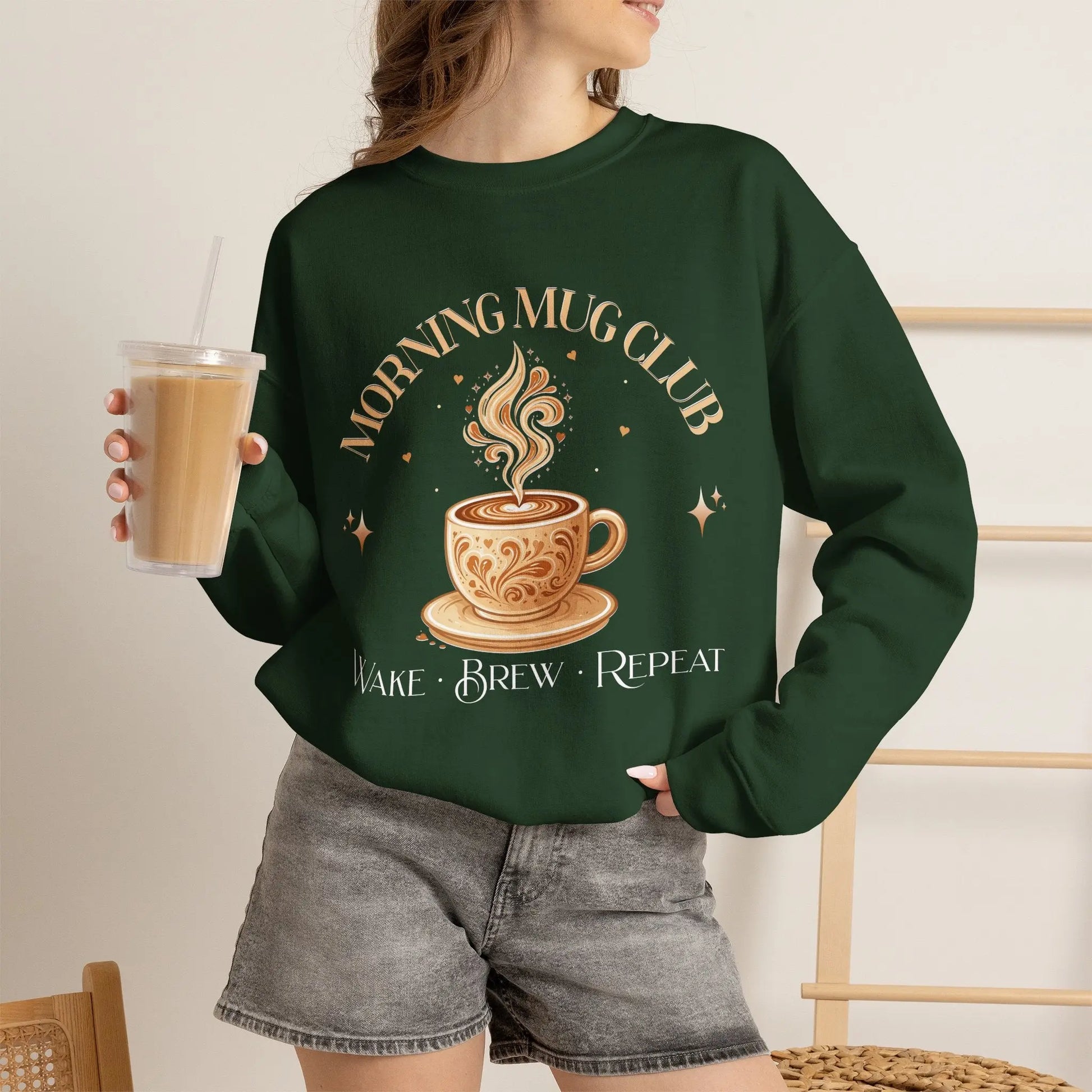 Morning Mug Club Sweatshirt - Wake, Brew, Repeat Printify