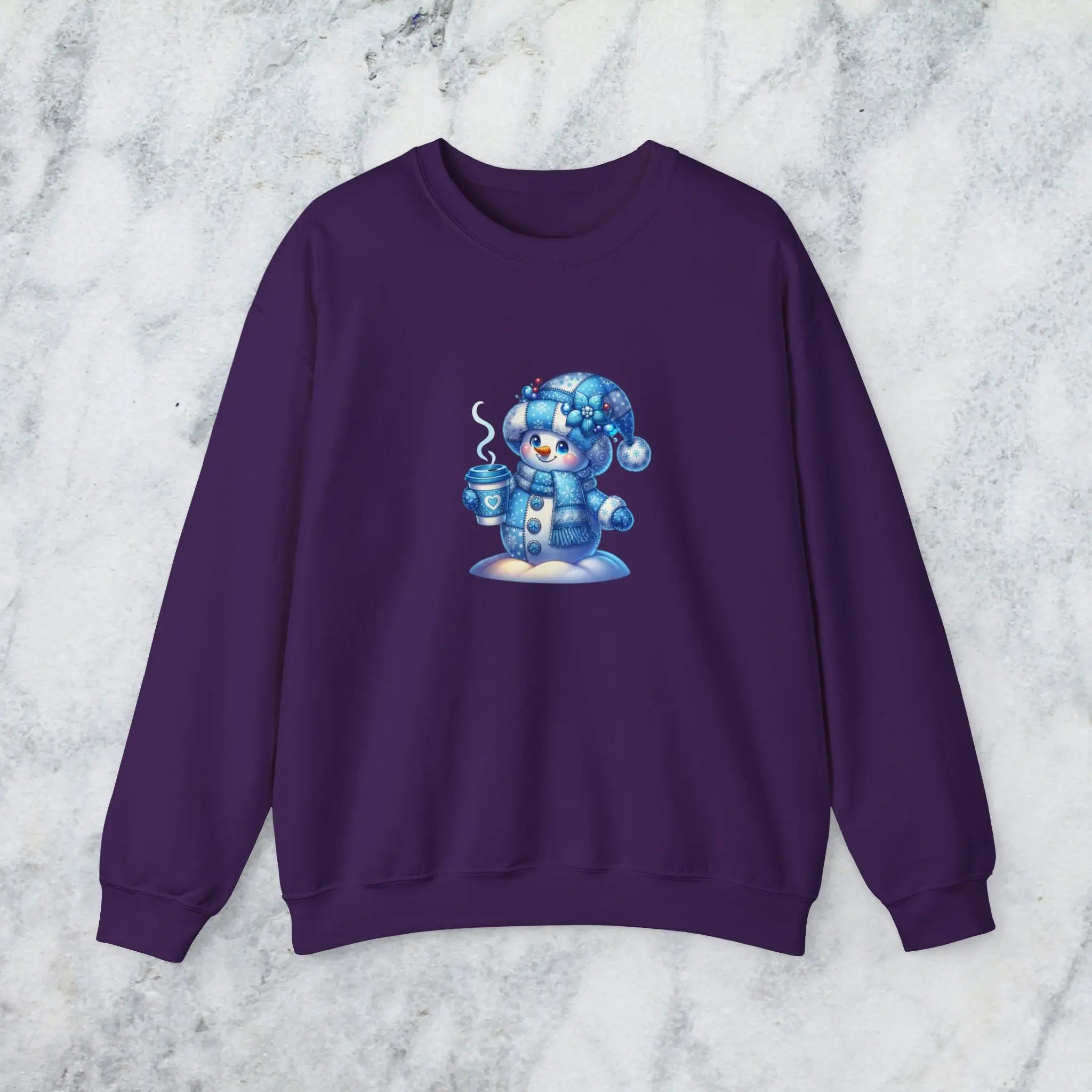 Snowman Coffee Faux Patchwork Sweatshirt — Cute Winter Crewneck Printify