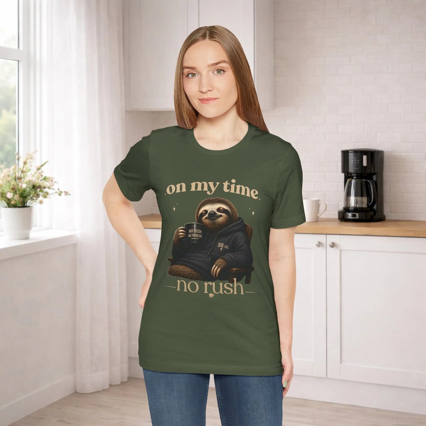 On My Time Sloth T‑Shirt Printify