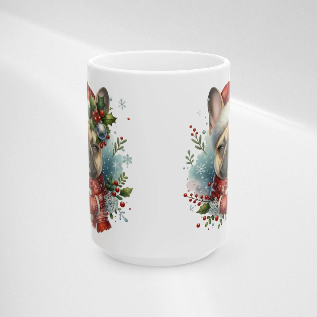 Christmas French Bulldog Coffee Mug — Frenchie in Santa Hat (15oz) Printify