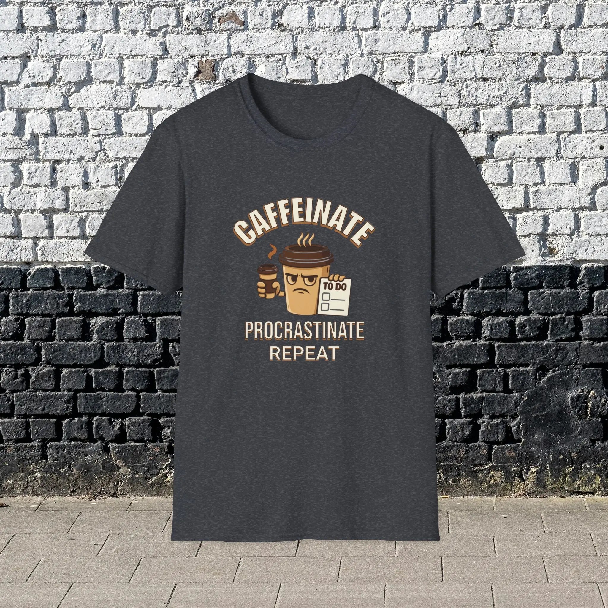 Caffeinate Procrastinate Repeat T-Shirt — Funny Coffee Lover Tee Printify
