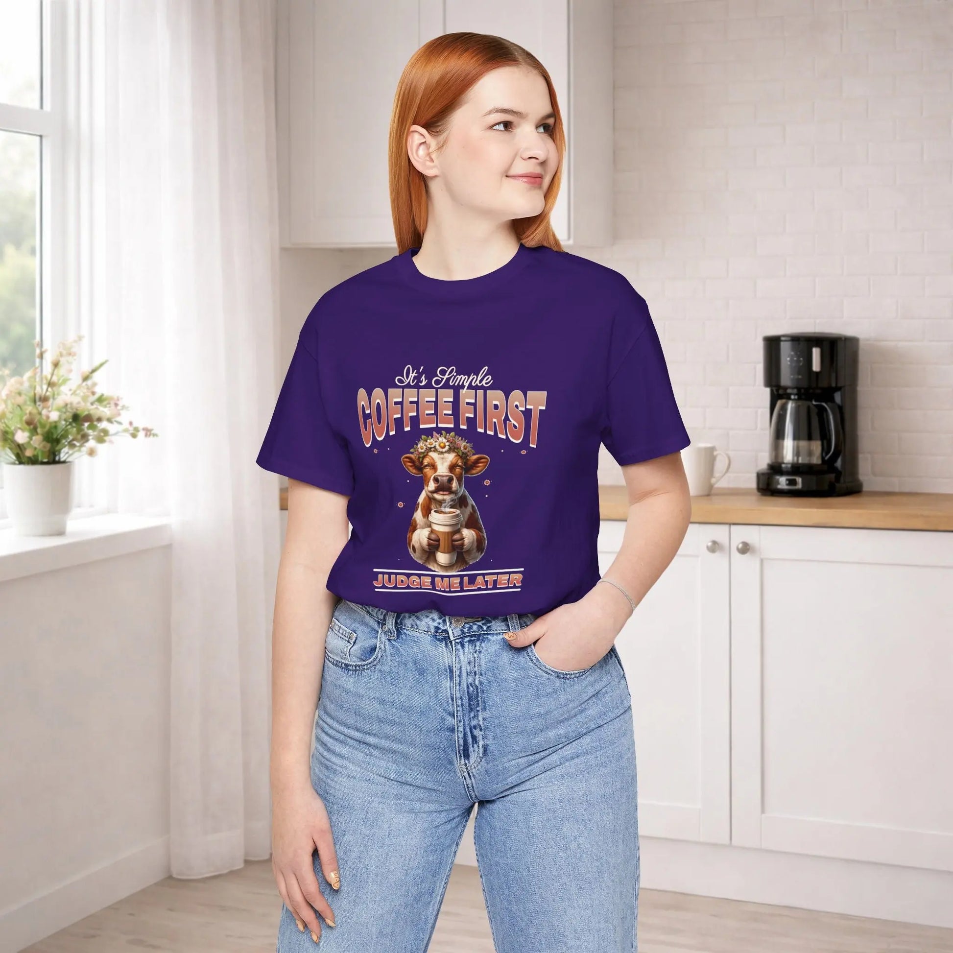 Coffee First Judge Later Tee Printify