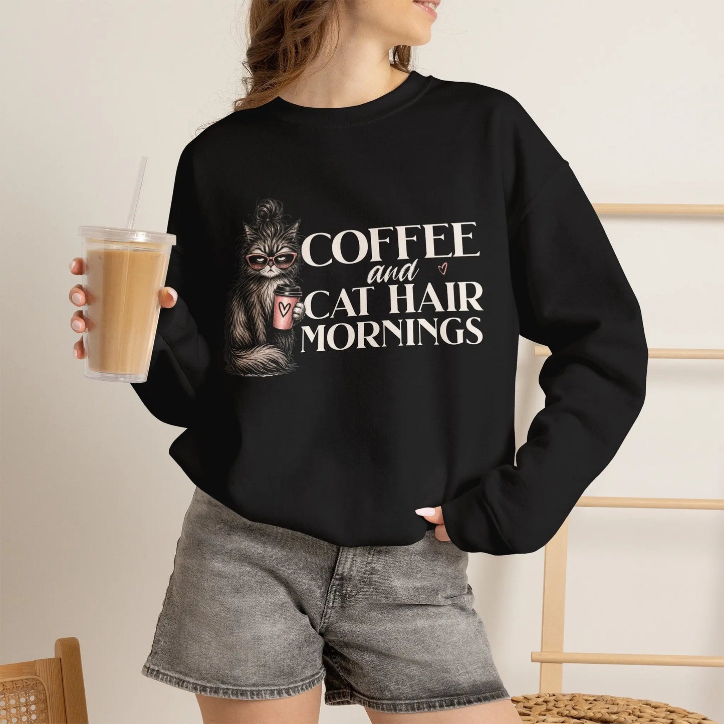 Coffee & Cat Hair Mornings Sweatshirt Printify