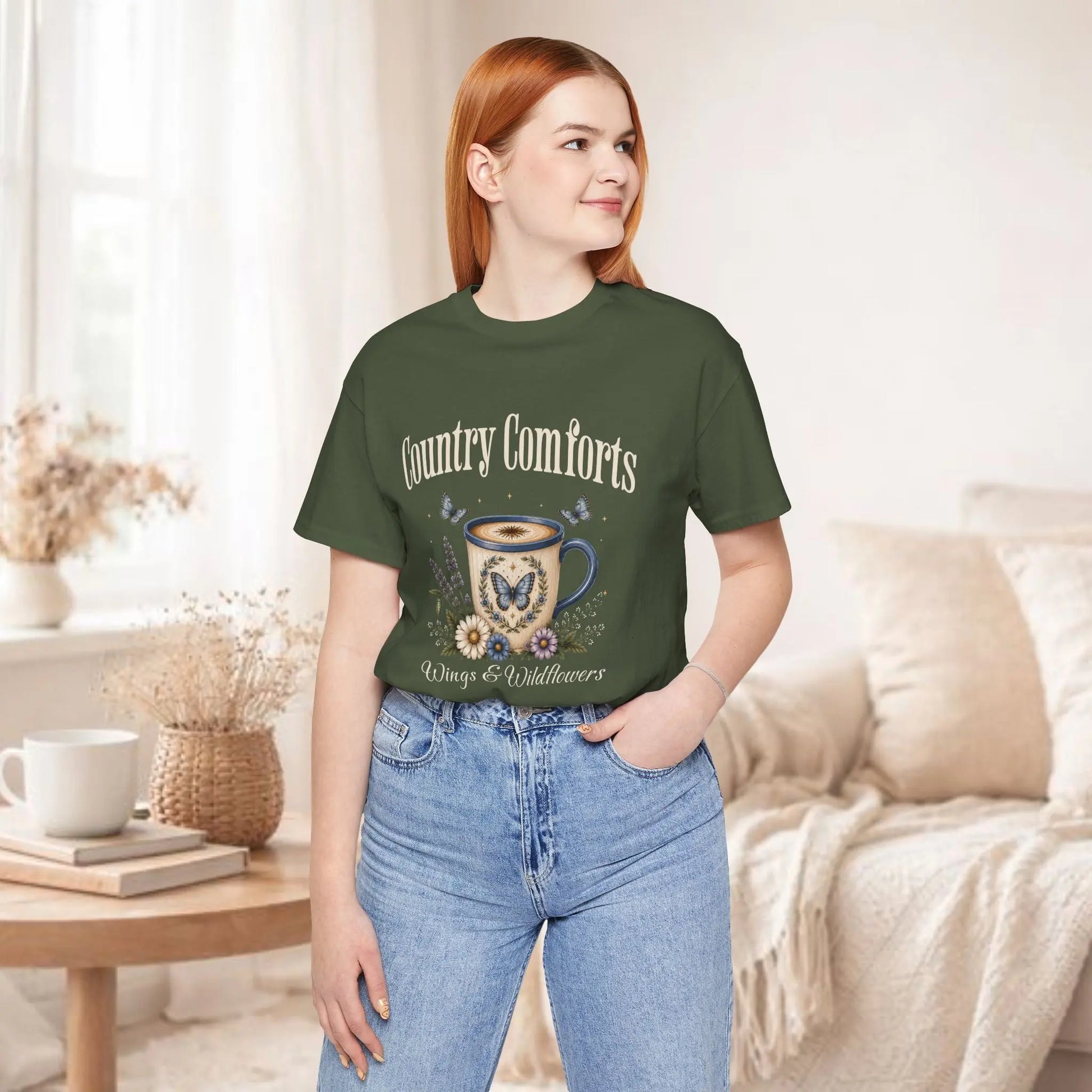 Country Comforts Tee — 'Wings & Wildflowers' Coffee Mug Butterfly Graphic Printify