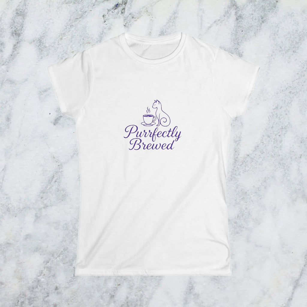 Purrfectly Brewed Tee — Women's Cat Coffee Lovers Shirt Printify