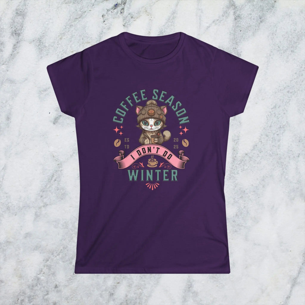 Coffee Season I Don’t Do Winter T-Shirt – Cute Funny Cat Coffee Lover Tee for Women, Cozy Winter Caffeine Gift, Lazy Morning Shirt Printify