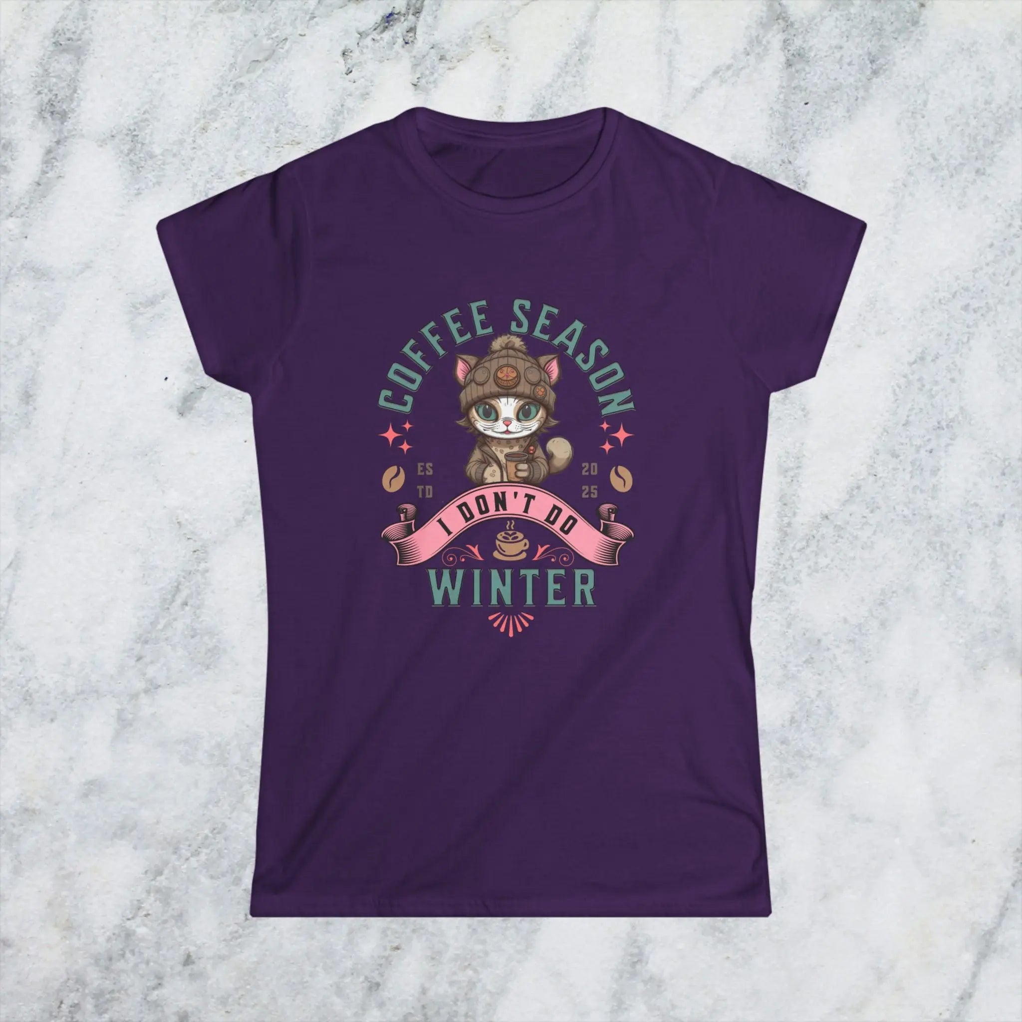 Coffee Season I Don’t Do Winter T-Shirt – Cute Funny Cat Coffee Lover Tee for Women, Cozy Winter Caffeine Gift, Lazy Morning Shirt Printify