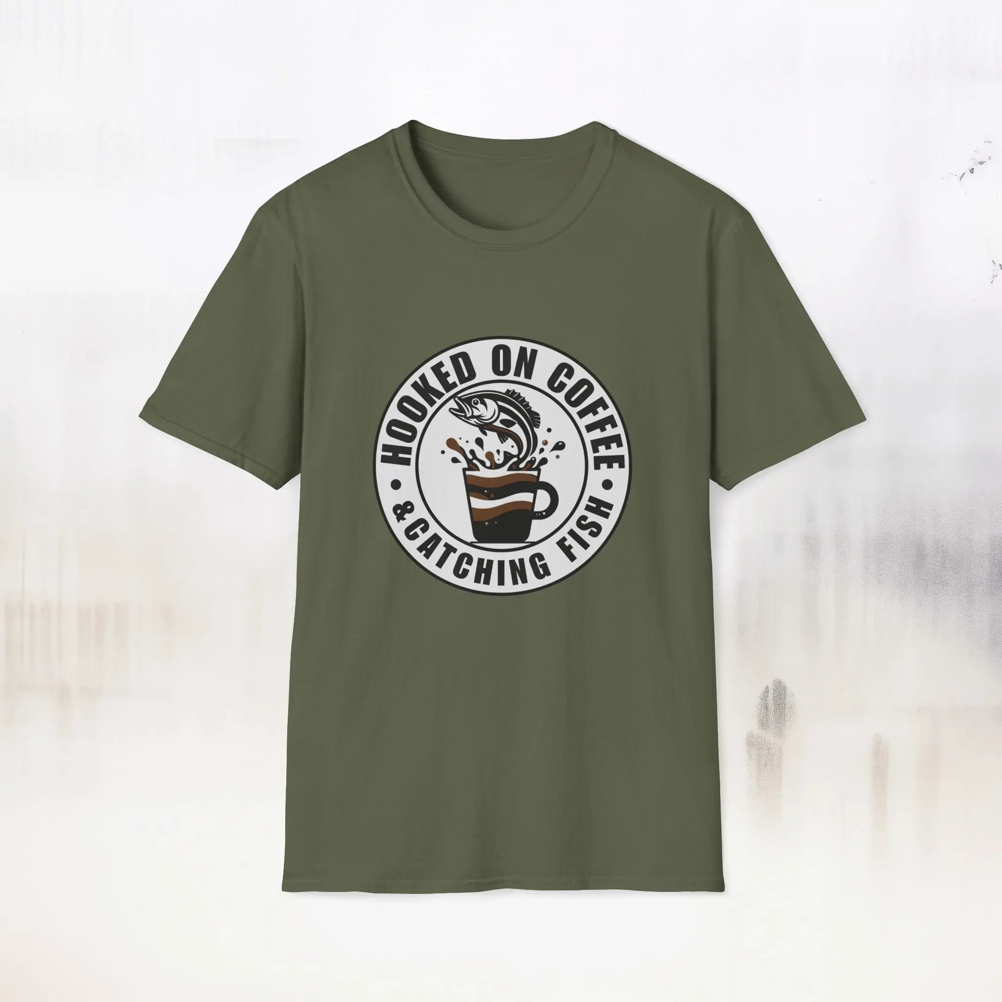 Catching Fish T‑Shirt – Fishing & Coffee Lover Tee Printify