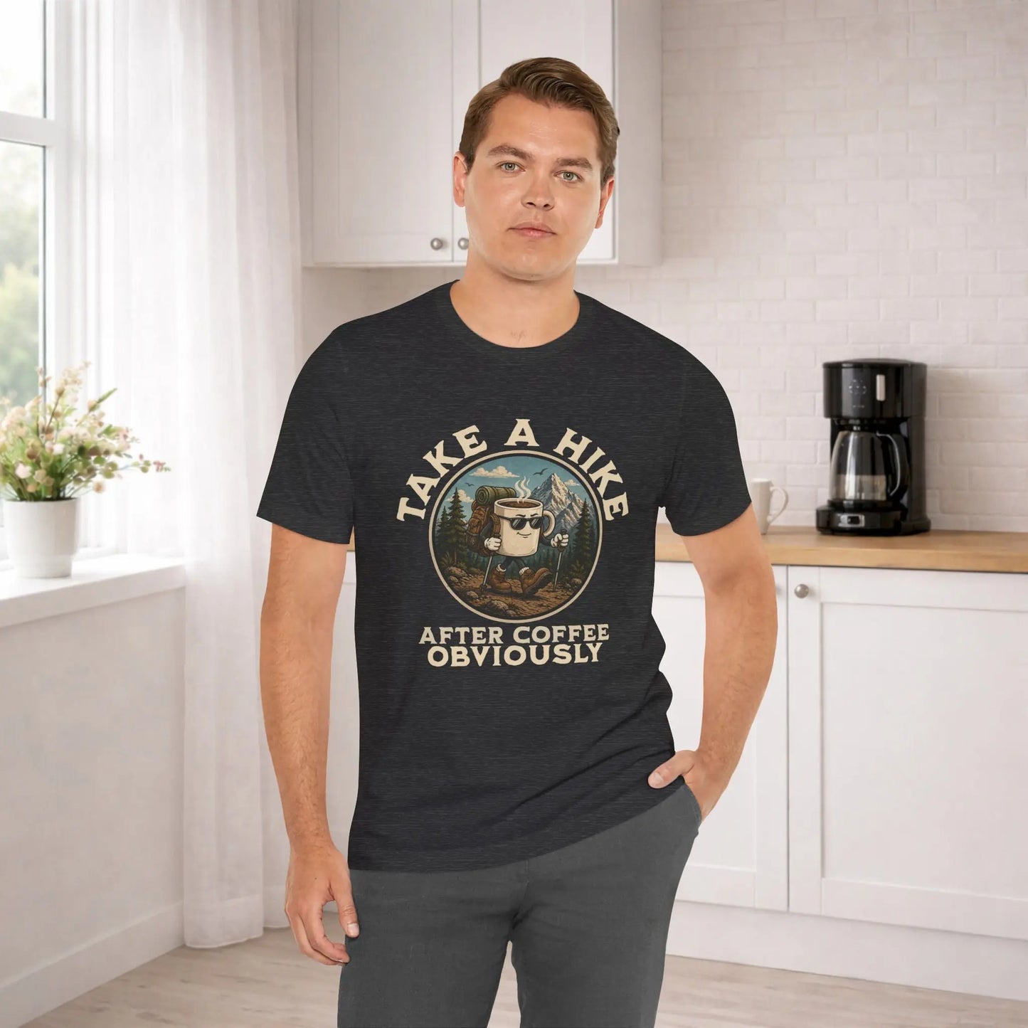 Take a Hike Coffee Tee — "After Coffee Obviously" Coffee Cup Outdoor Hiking T-Shirt Printify