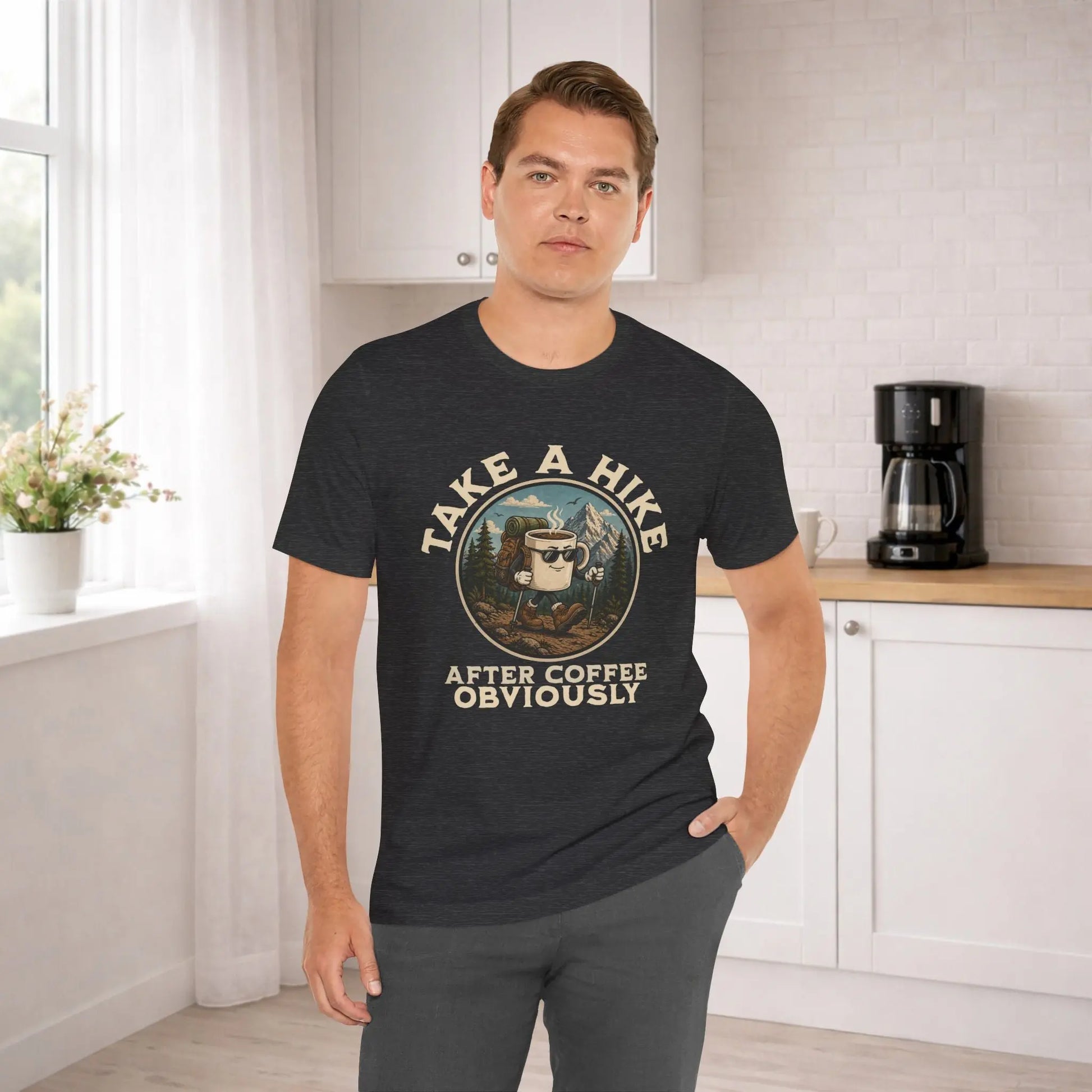 Take a Hike Coffee Tee — "After Coffee Obviously" Coffee Cup Outdoor Hiking T-Shirt Printify
