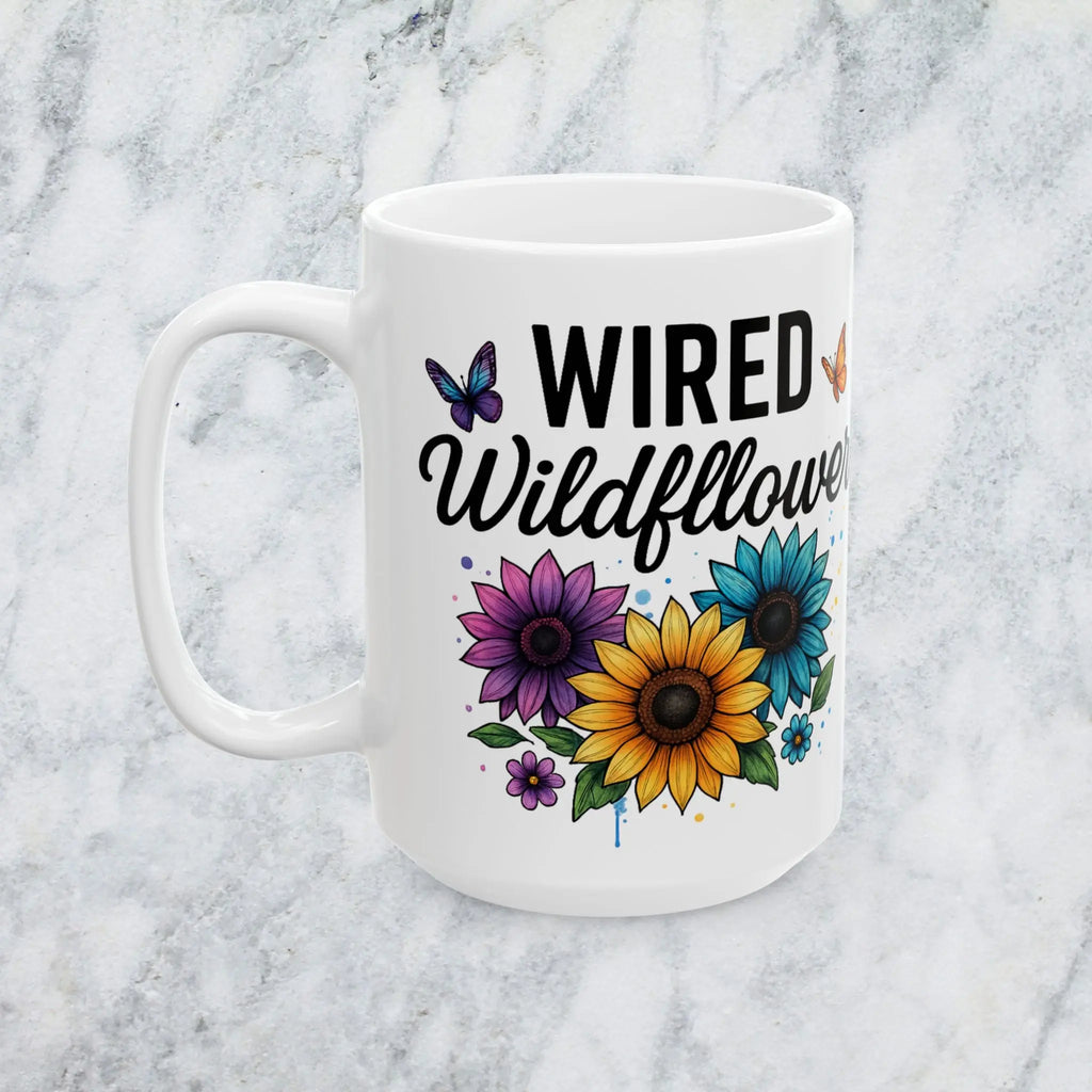 Wired Wildflower Mug - 15oz Ceramic Coffee Cup Printify