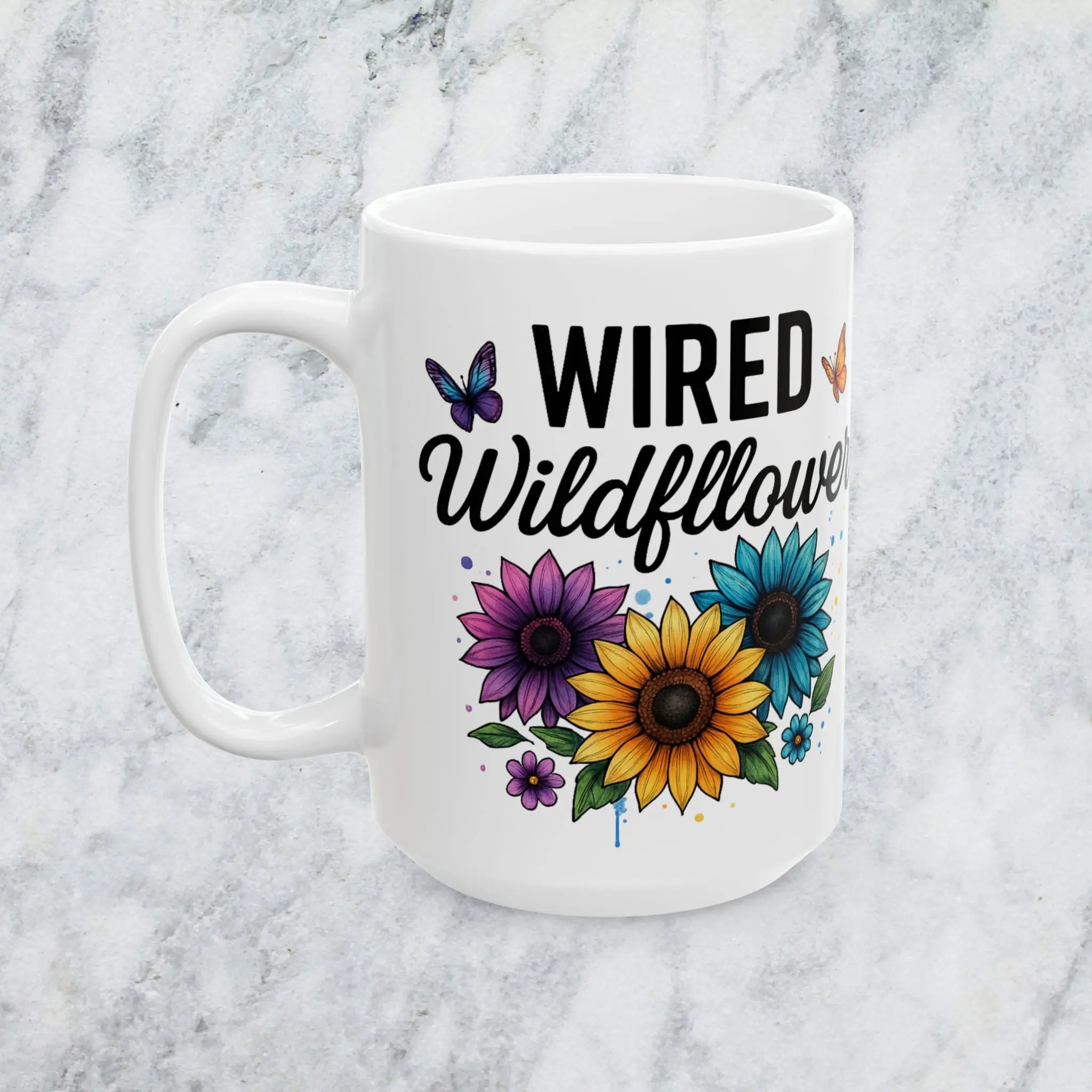 Wired Wildflower Mug - 15oz Ceramic Coffee Cup Printify