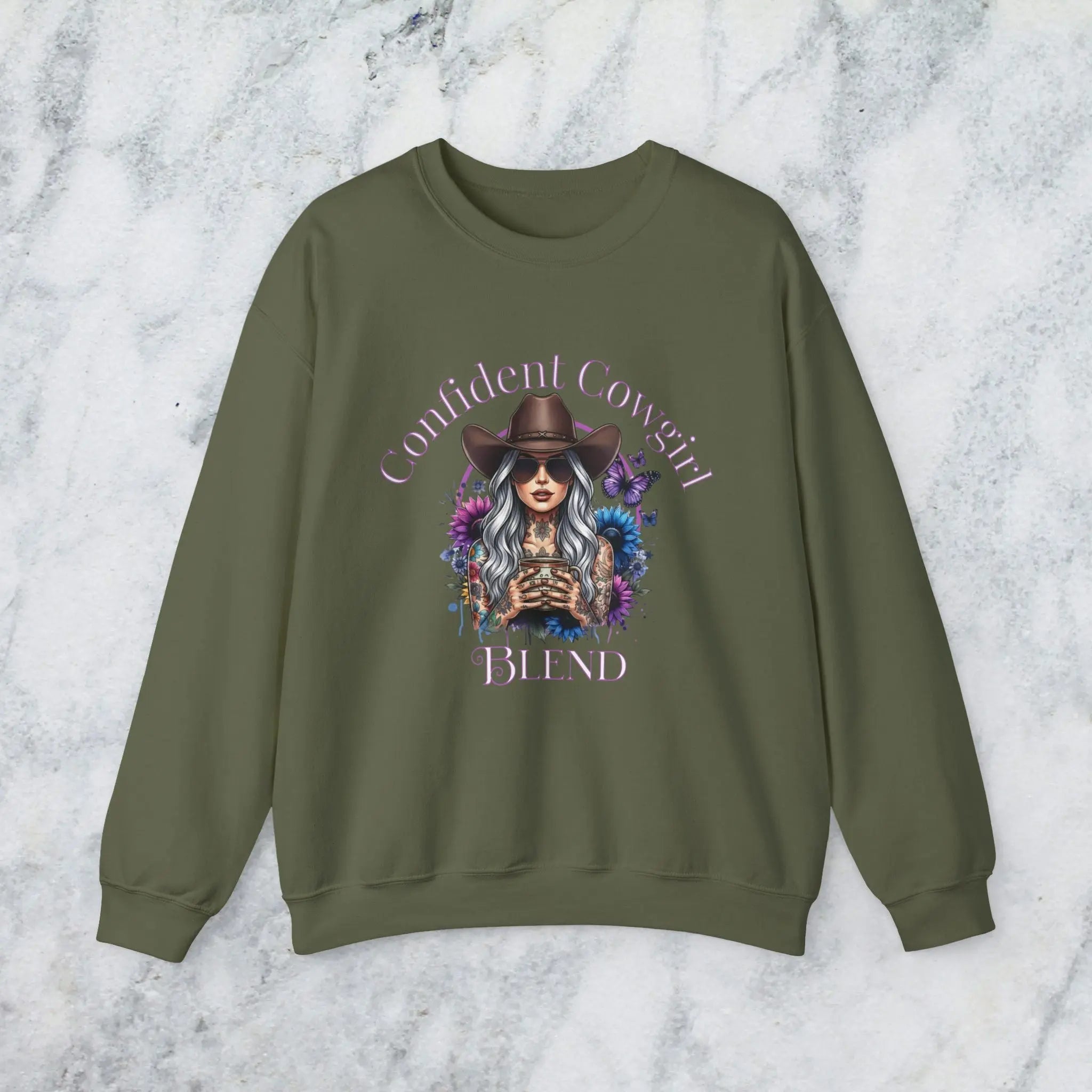 Confident Cowgirl Sweatshirt — Floral Western Coffee Blend Graphic Shirt Printify