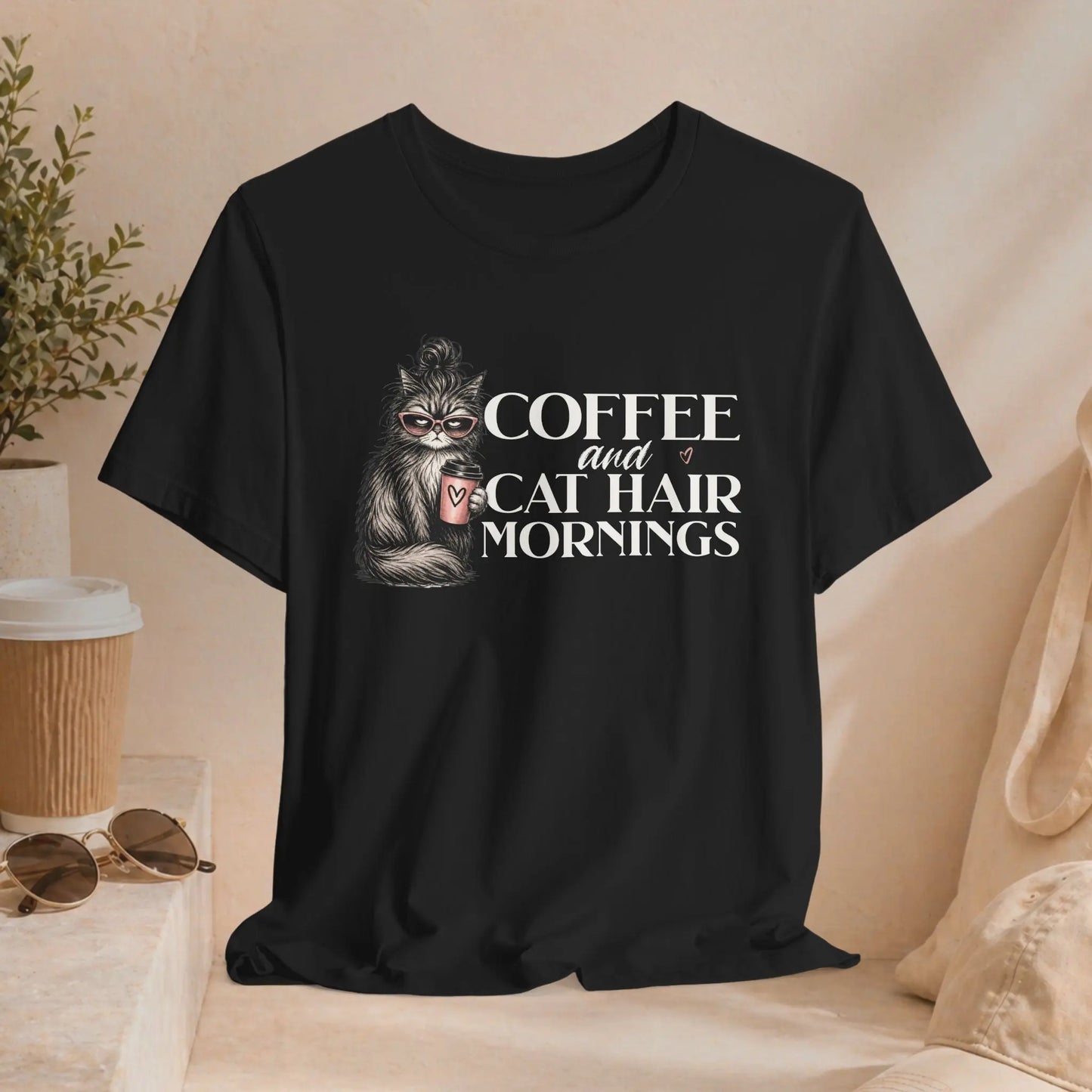 Coffee & Cat Hair Mornings T-Shirt Printify