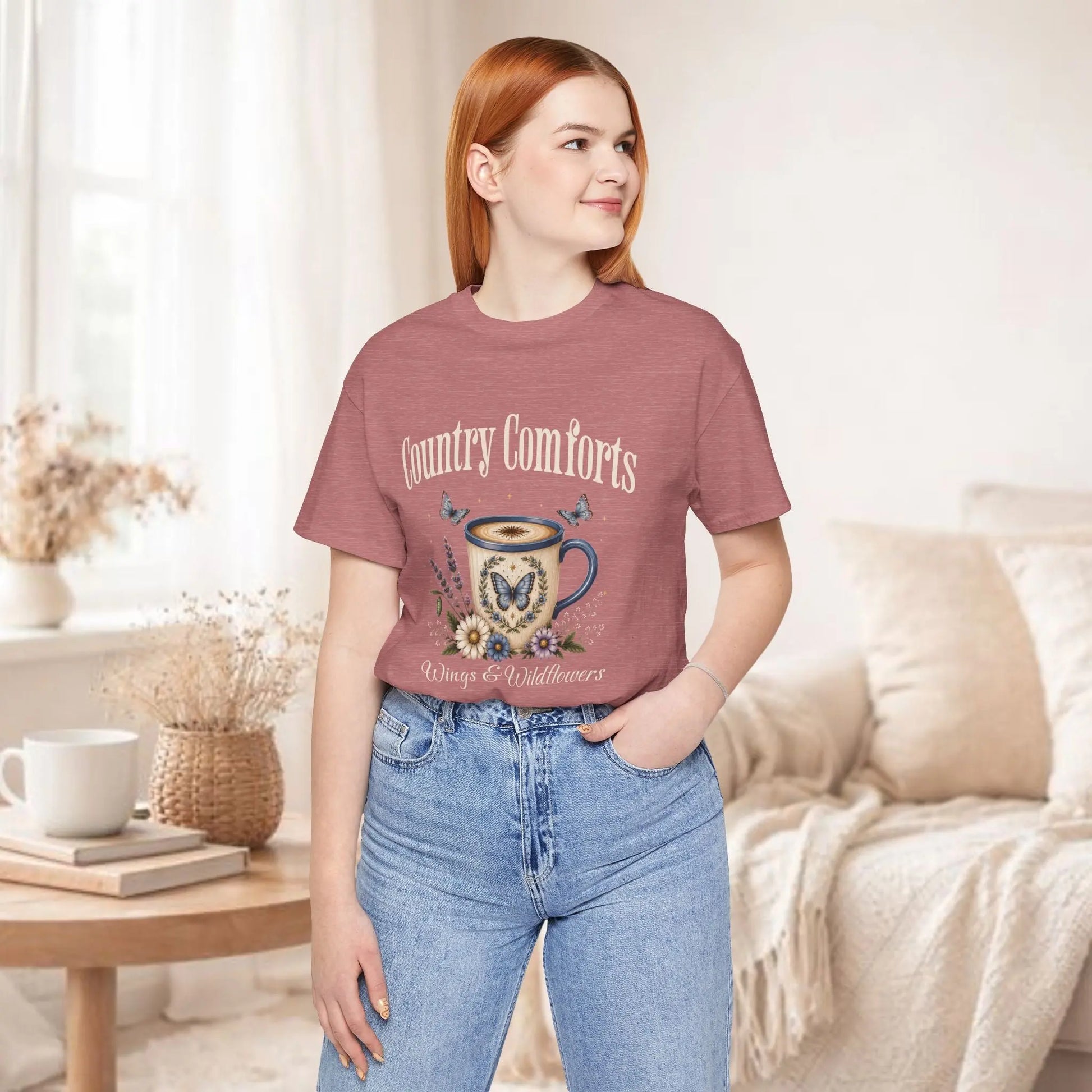 Country Comforts Tee — 'Wings & Wildflowers' Coffee Mug Butterfly Graphic Printify