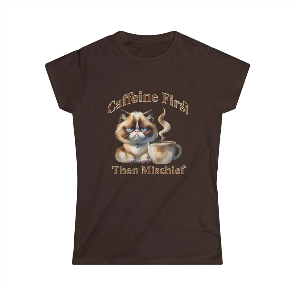 Caffeine First - Then Mischief Tee, Cat Coffee Tee, Cat Mischief T-shirt Printify