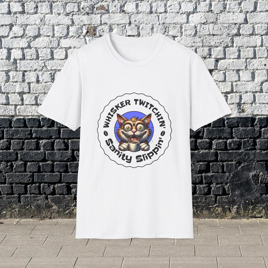 Whisker Twitchin’ Sanity Slippin’ T-Shirt – Funny Crazy Cat Coffee Lover Tee for Men and Women, Caffeine Addict Humor Gift Shirt Printify