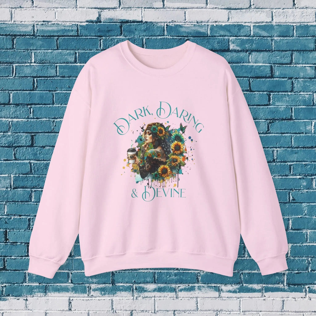 Divine Sweatshirt - Woman Sunflower Coffee Design, Cozy Casual Wear, Thoughtful Gift, Autumn Style, Floral Design - Boldly Bitter Company