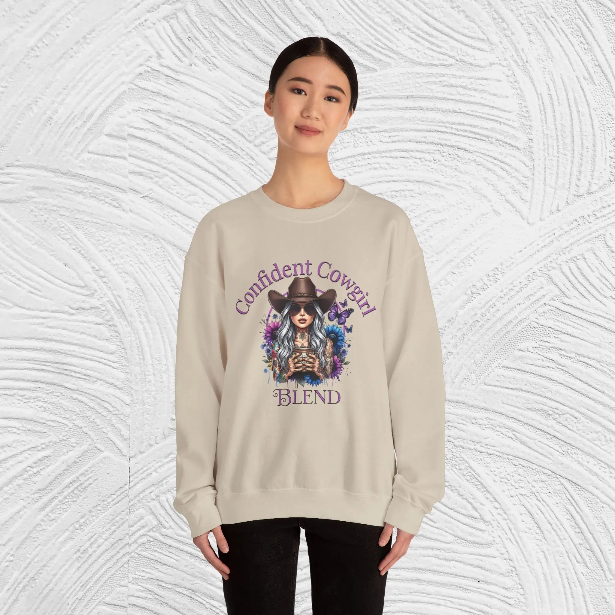 Confident Cowgirl Sweatshirt — Floral Western Coffee Blend Graphic Shirt Printify