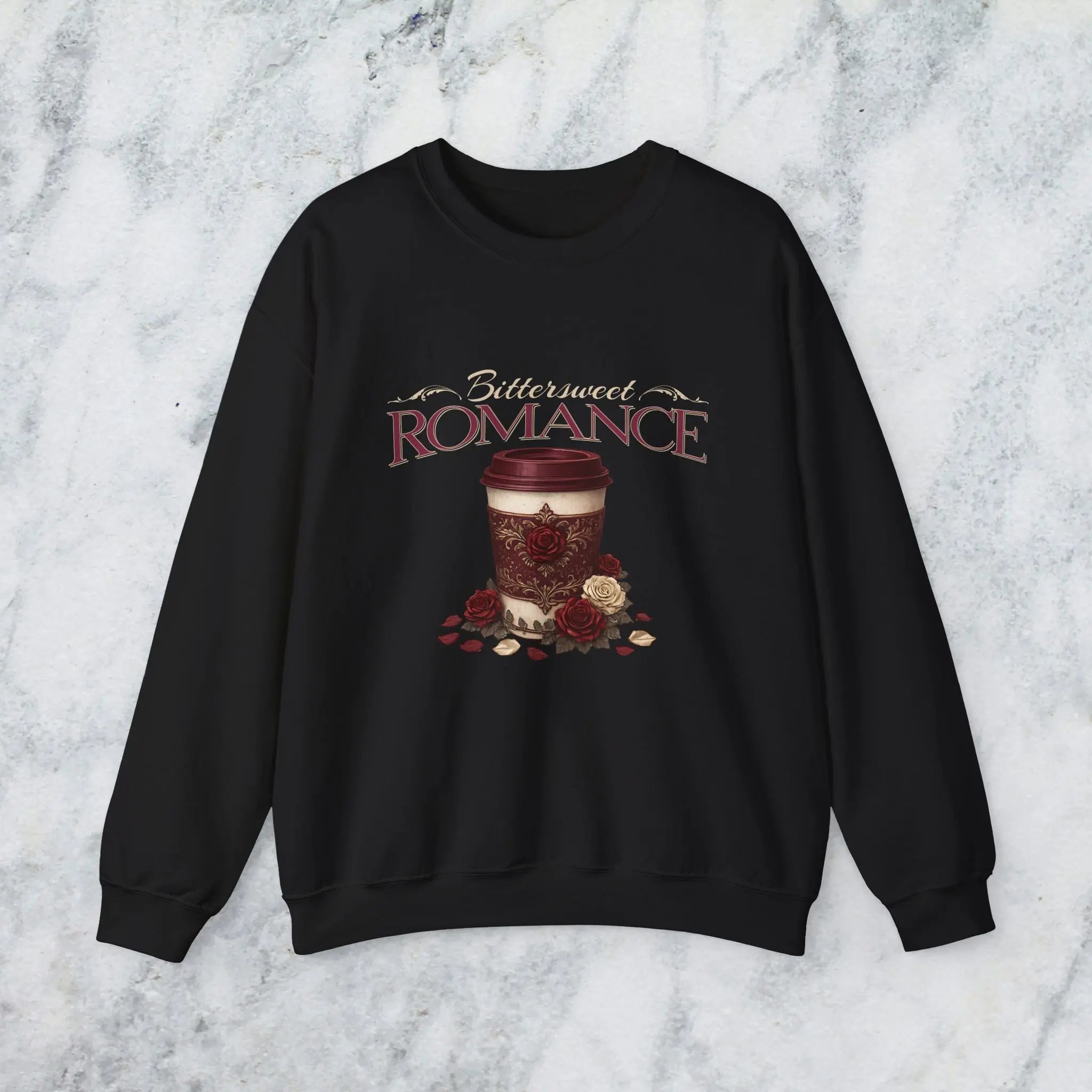 Bitterweet Romance Sweatshirt — Coffee & Roses Cozy Crewneck Printify